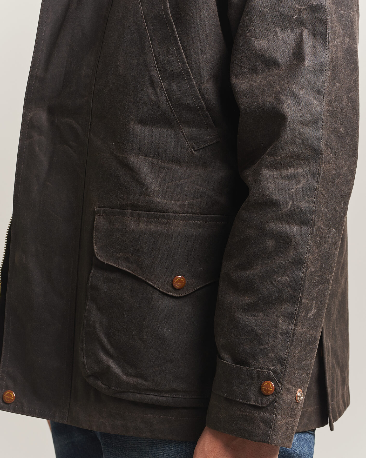 Men | Coats & Jackets | Manifattura Ceccarelli | Rain Caban Wax Cloth Chocolate