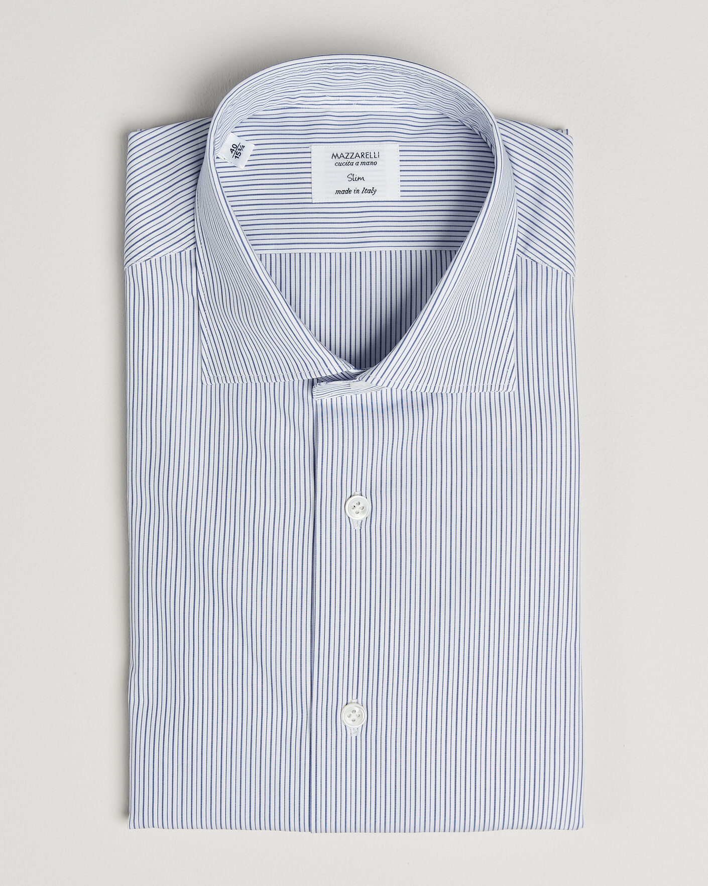 Men | Shirts | Mazzarelli | Soft Cotton Popeline Shirt Blue Stripe