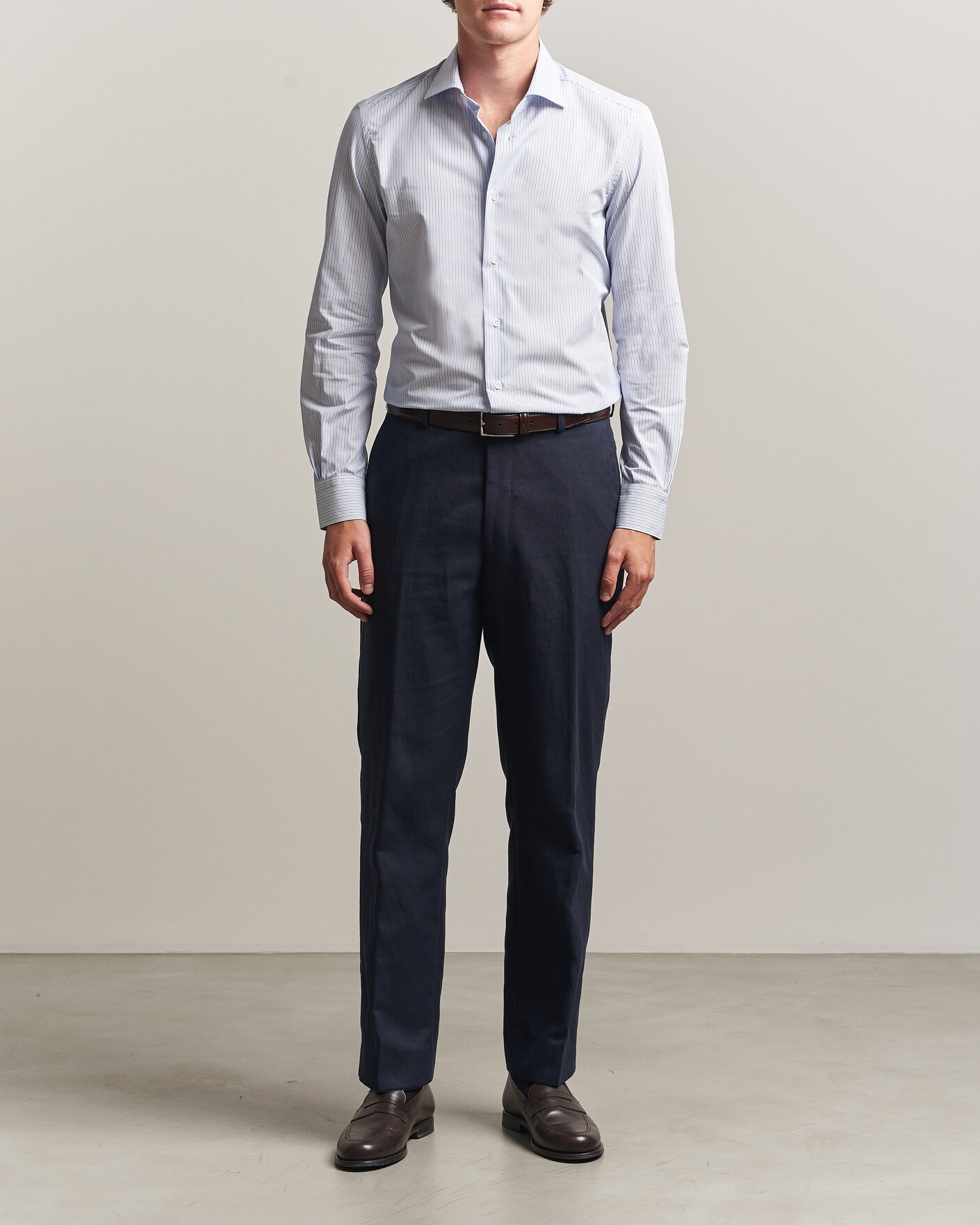 Men | Shirts | Mazzarelli | Soft Cotton Popeline Shirt Blue Stripe