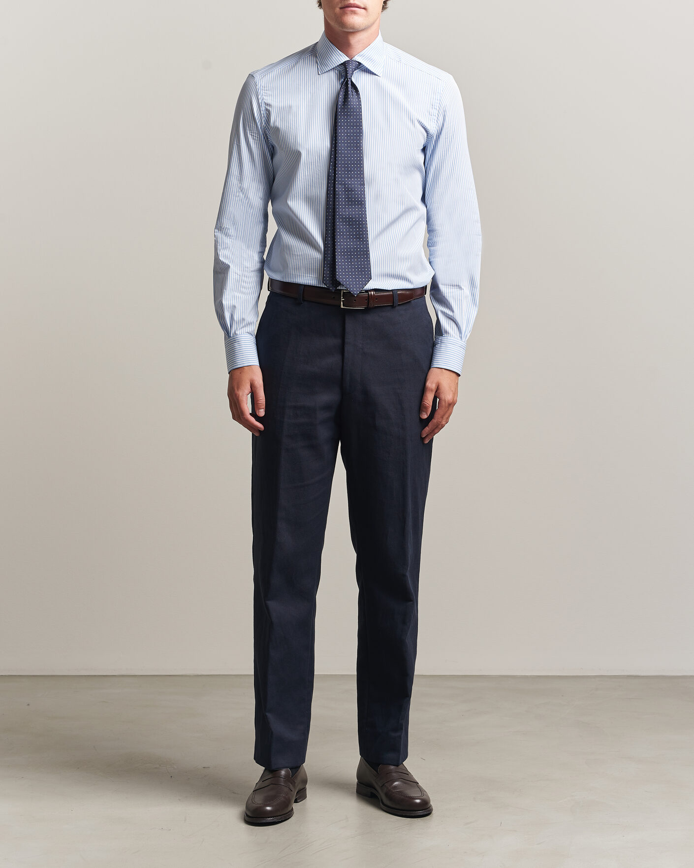Men | Shirts | Mazzarelli | Soft Cotton Popeline Shirt Light Blue Stripe