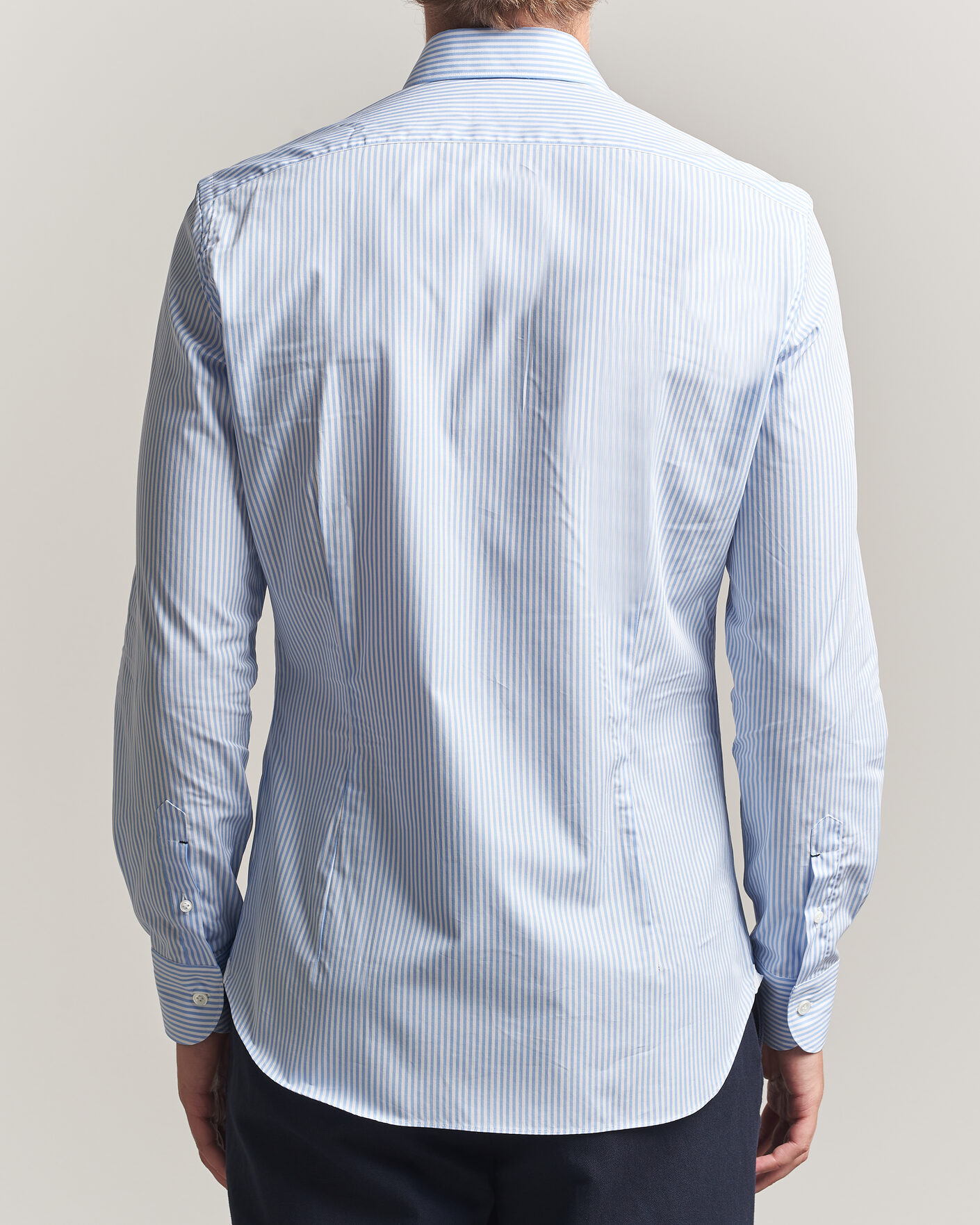 Men | Shirts | Mazzarelli | Soft Cotton Popeline Shirt Light Blue Stripe