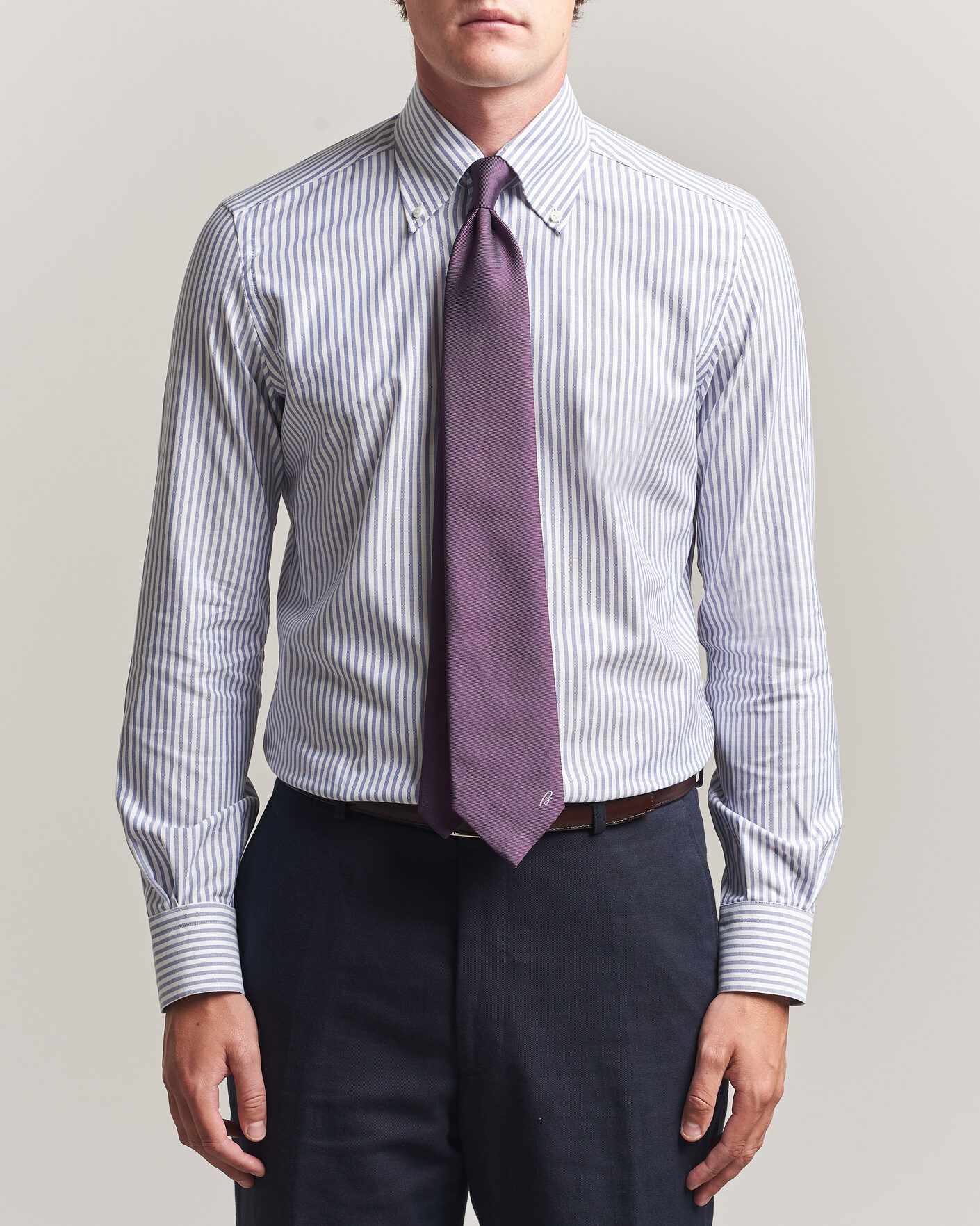 Men | Shirts | Mazzarelli | Soft Oxford Button Down Shirt Blue Stripe