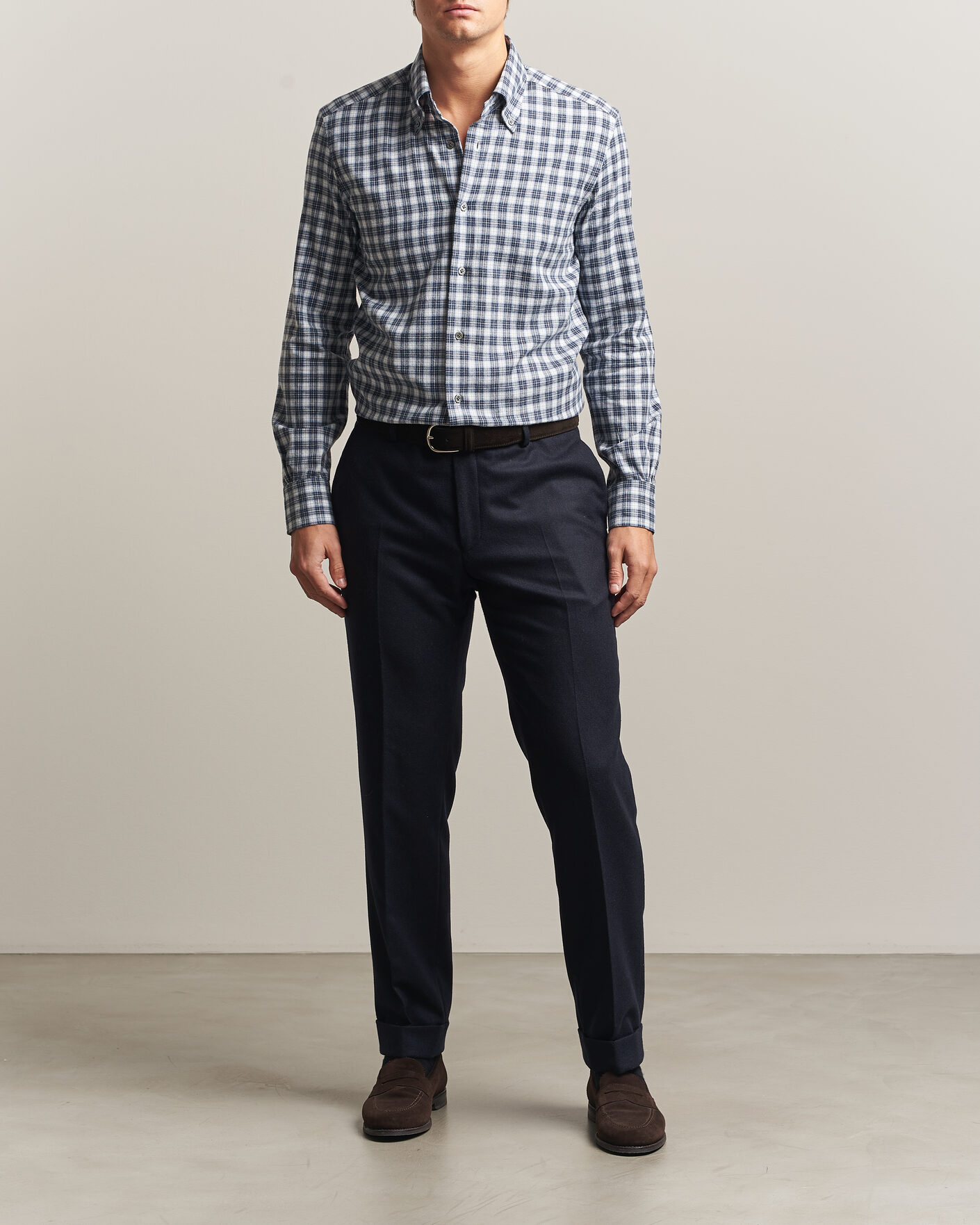 Men | Shirts | Mazzarelli | Soft Flannel Button Down Shirt Navy