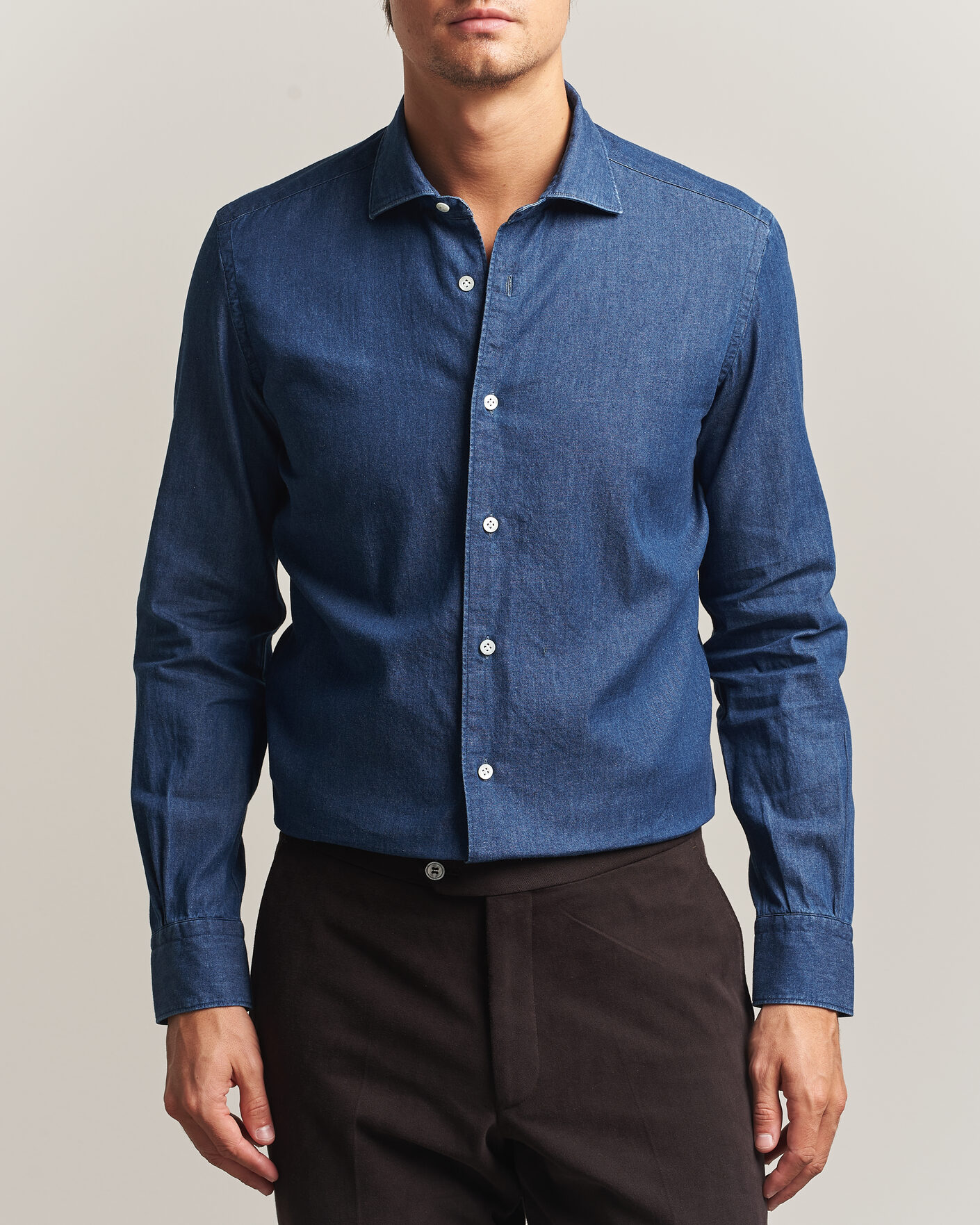 Men | Shirts | Mazzarelli | Soft Denim Shirt Blue Wash