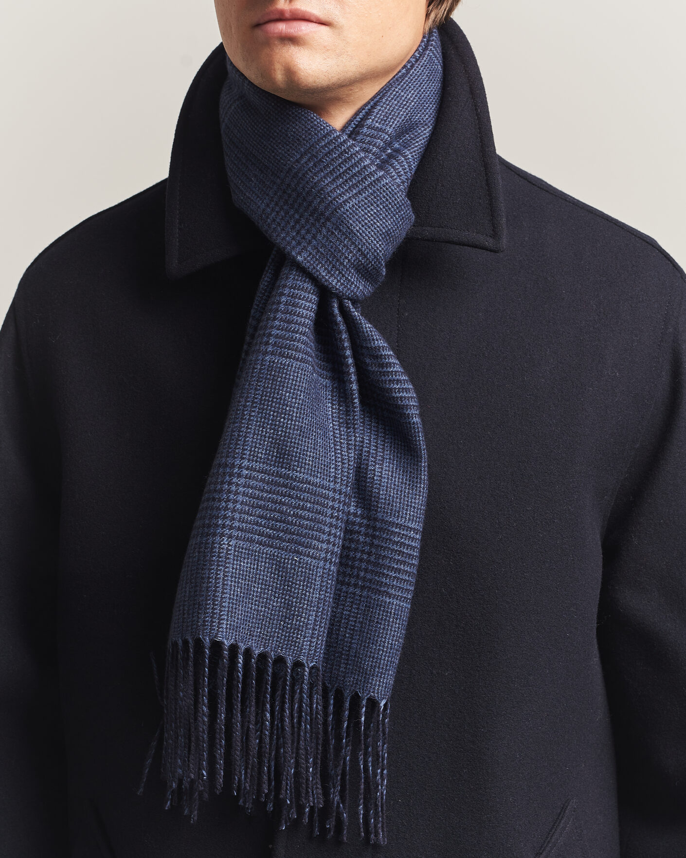Men | Scarves | Piacenza Cashmere | Cashmere/Silk Glencheck Scarf Navy
