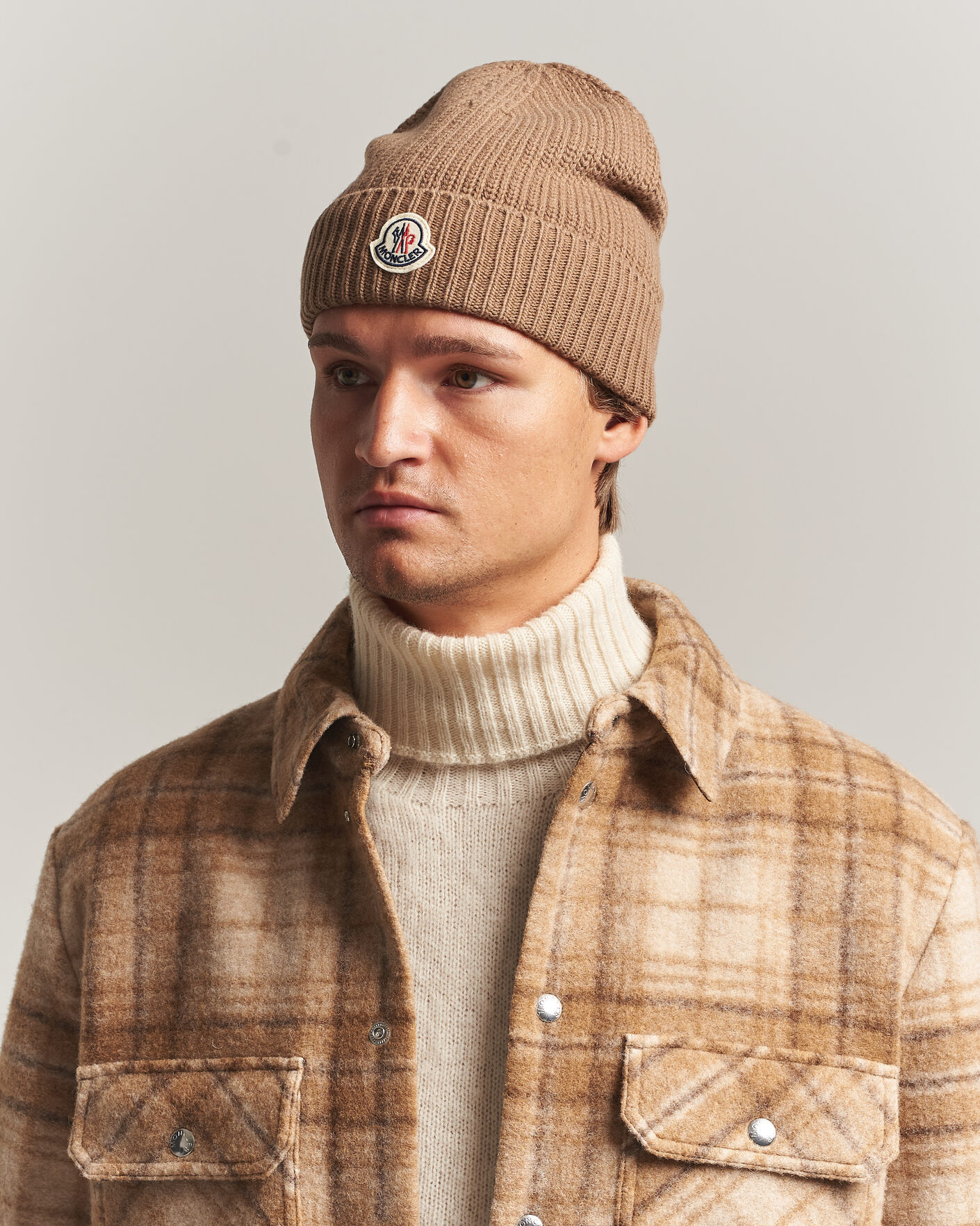 Men | Beanies | Moncler | Rib Wool Beanie Brown