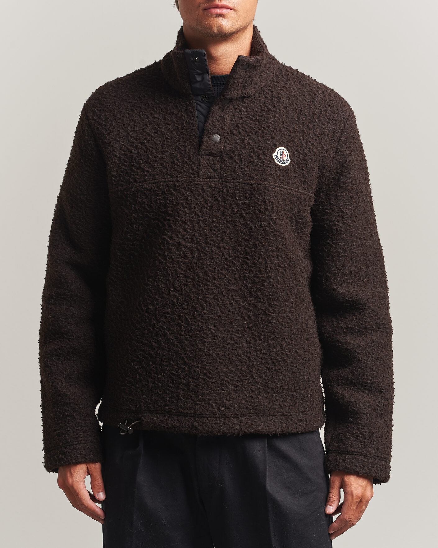 Men | Sweaters & Knitwear | Moncler | Half Zip Fleece Sweater Dark Brown