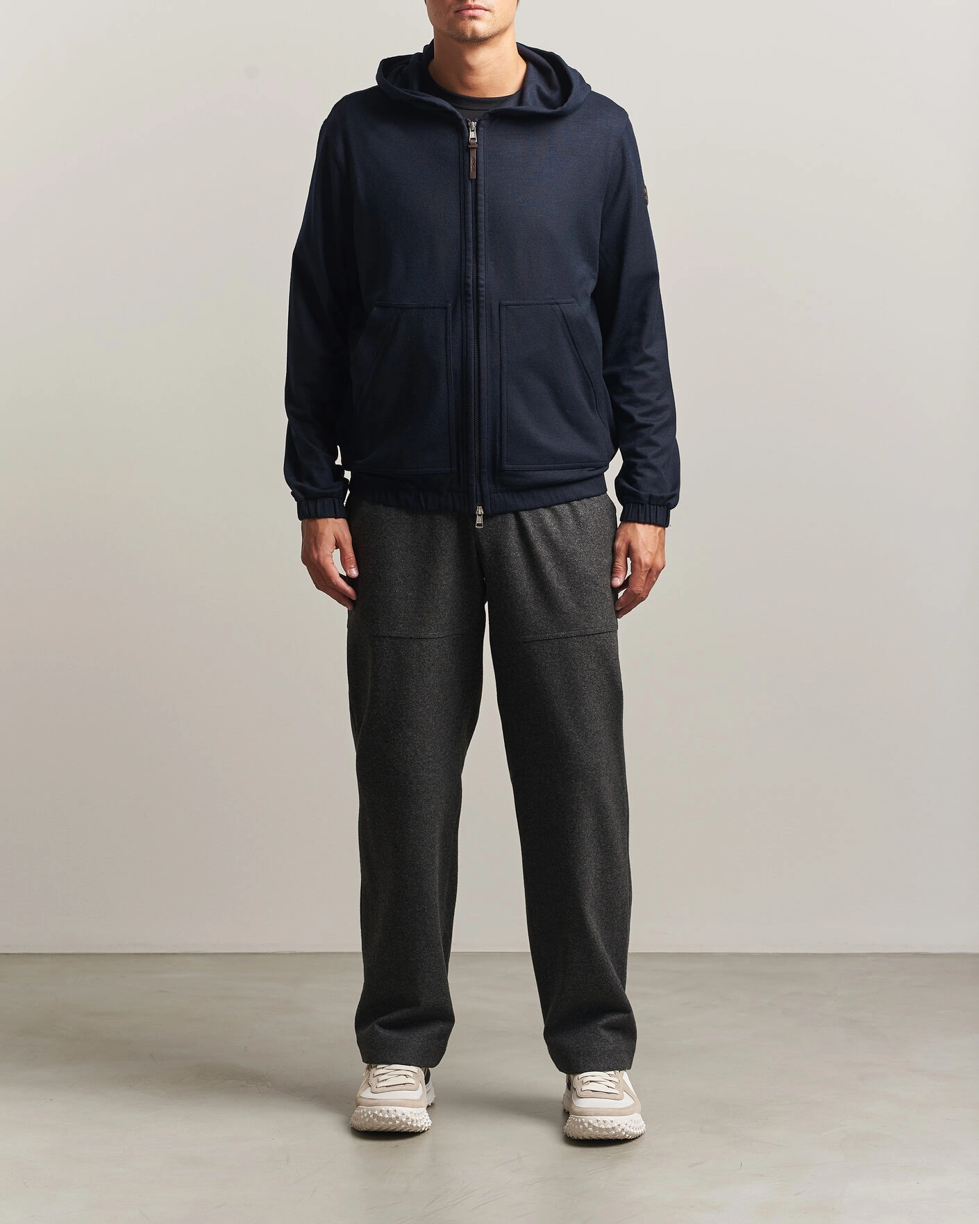 Men | Sweaters & Knitwear | Moncler | Full Zip Flannel Hoodie Navy
