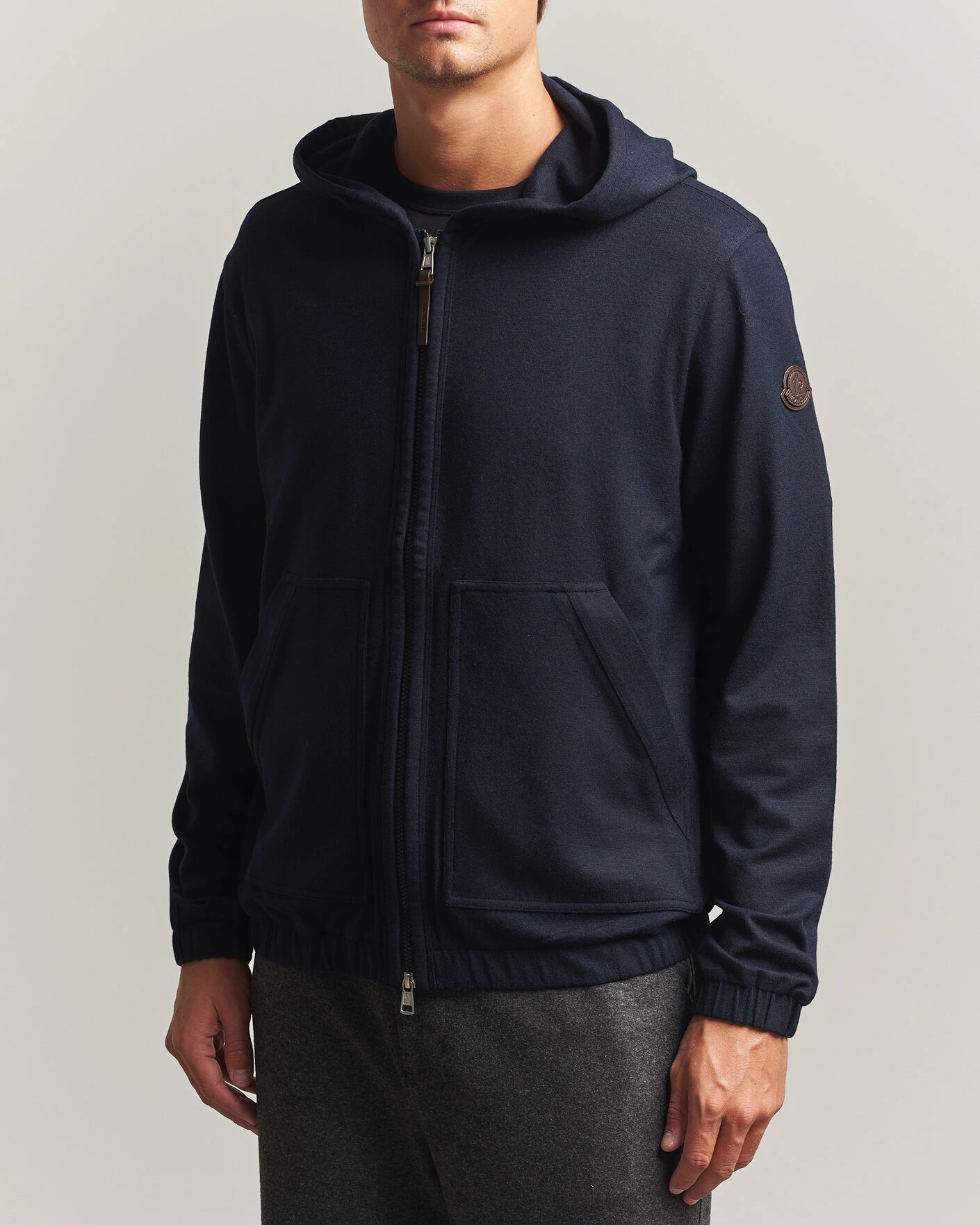 Men | Sweaters & Knitwear | Moncler | Full Zip Flannel Hoodie Navy