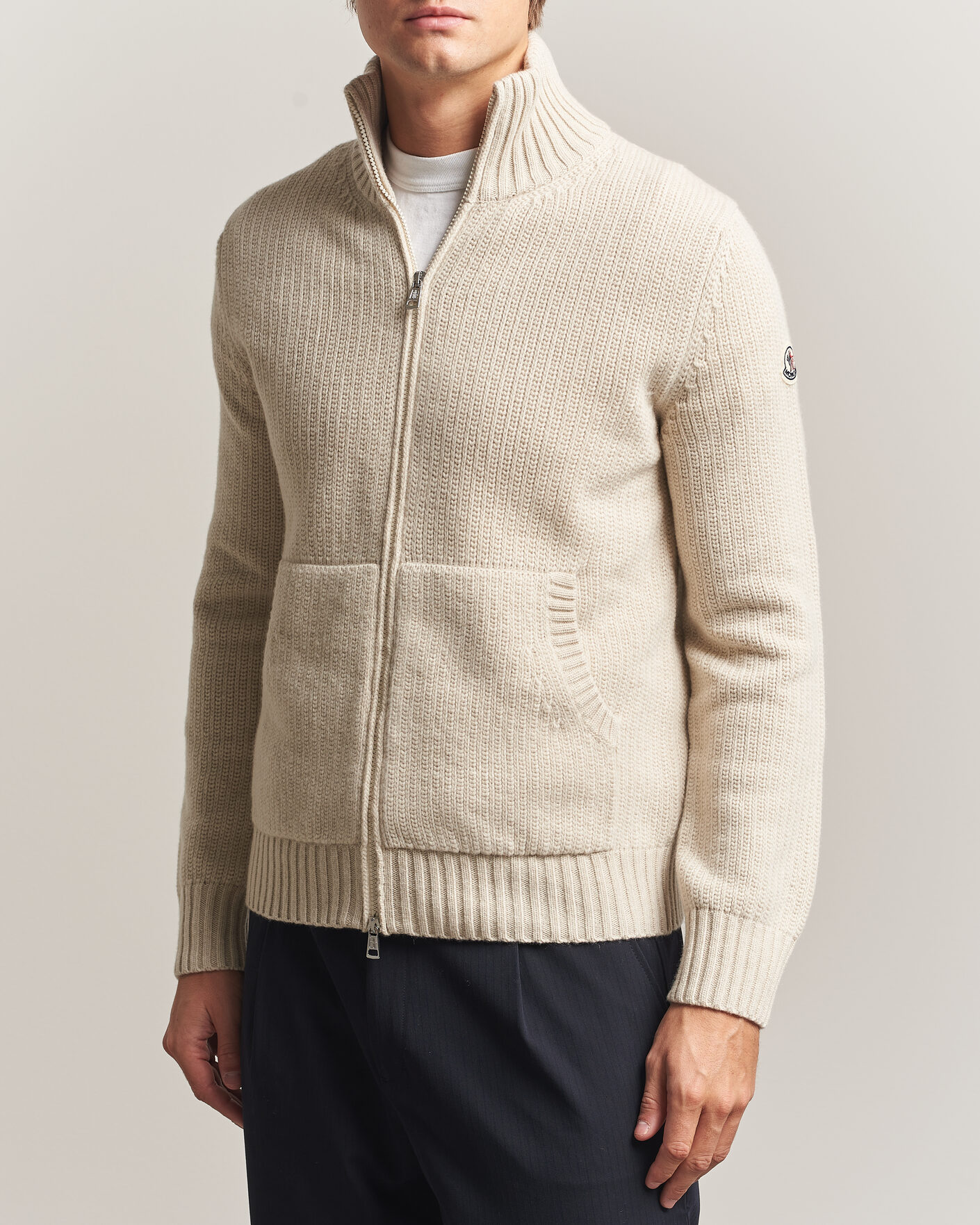 Men | Sweaters & Knitwear | Moncler | Full Zip Cardigan Light Beige