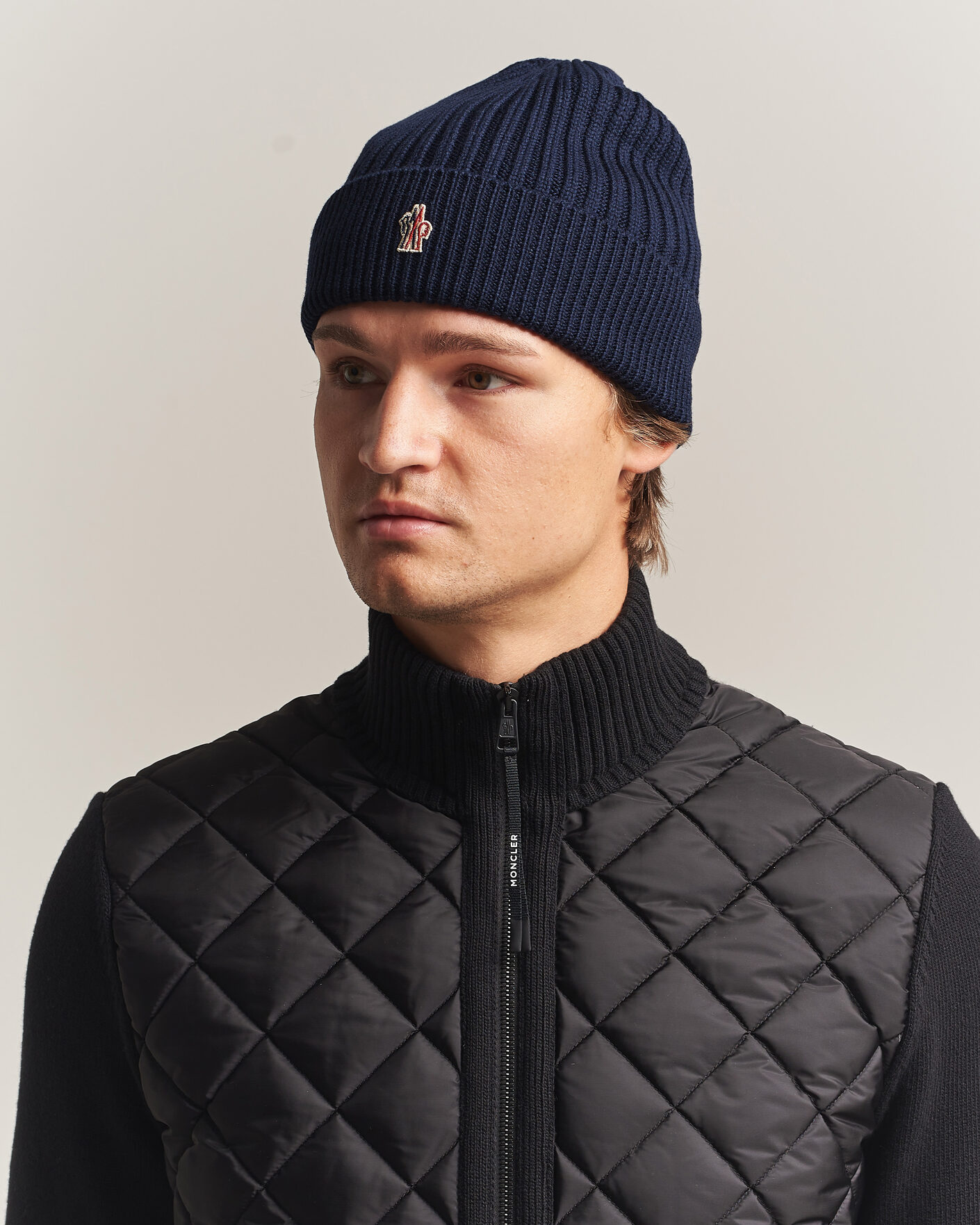 Moncler Grenoble Rib Wool Beanie Navy at CareOfCarl.com