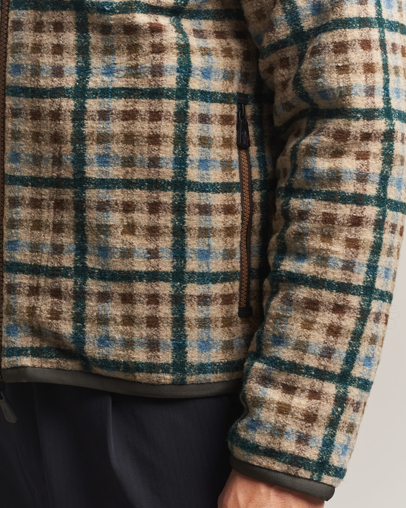 Moncler Grenoble Sherpa Zip Cardigan Beige/Green at CareOfCarl.com