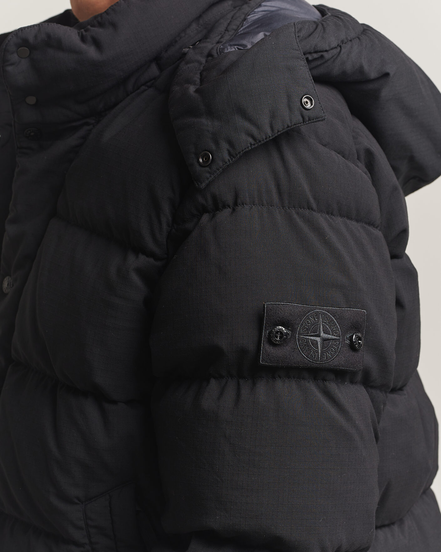 Stone Island Ghost Wool Ripstop Down Jacket Black at CareOfCarl.com