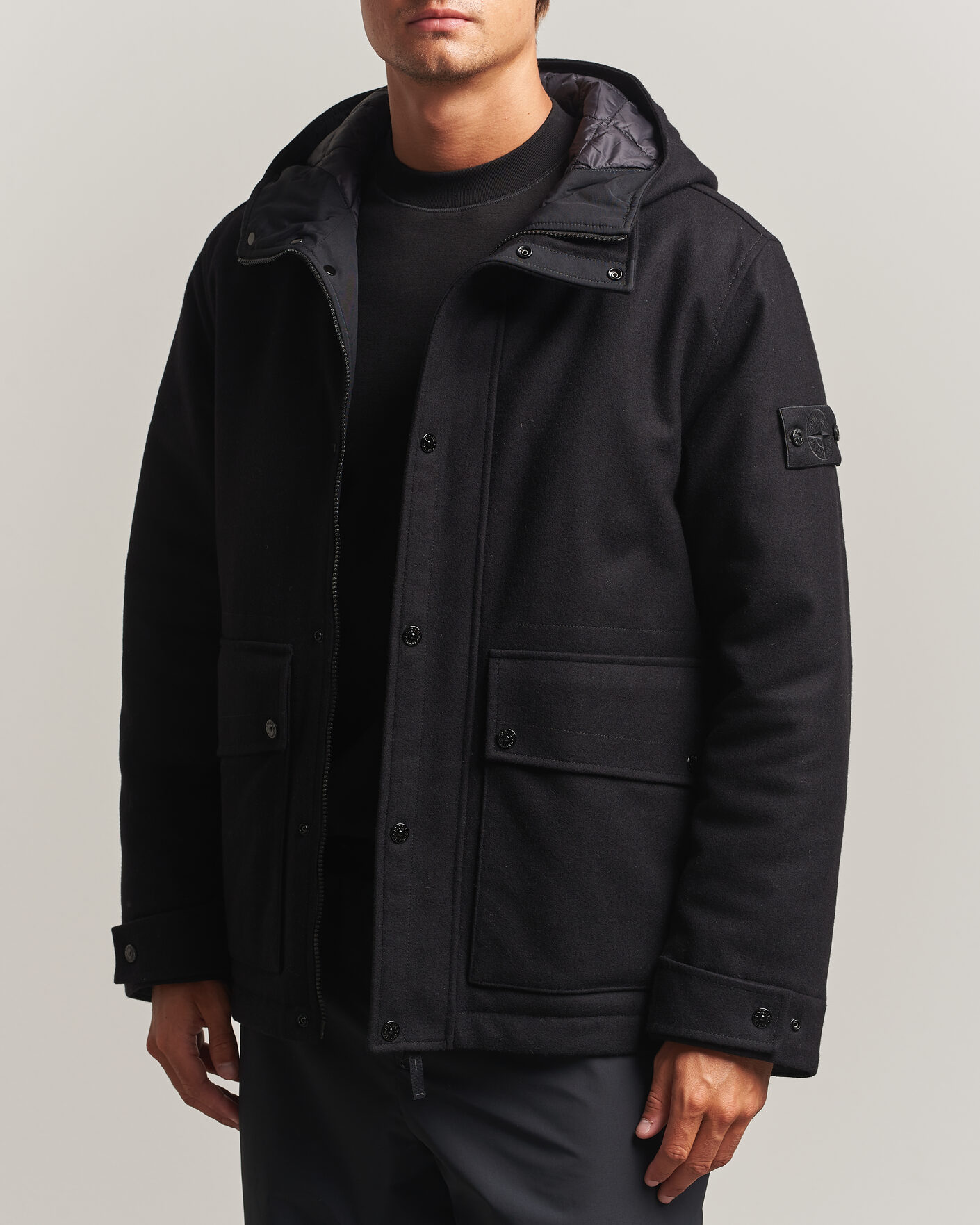 Men | Coats & Jackets | Stone Island | Ghost Wool/Nylon Flannel Short Parka Black