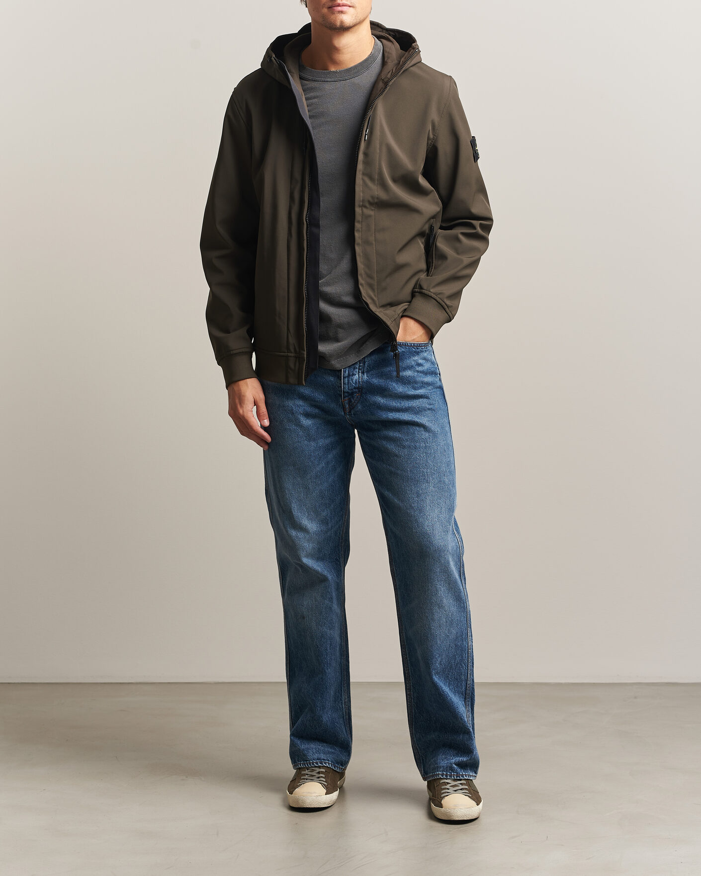 Men | Coats & Jackets | Stone Island | Short Hooded Soft Shell Jacket Coal Grey