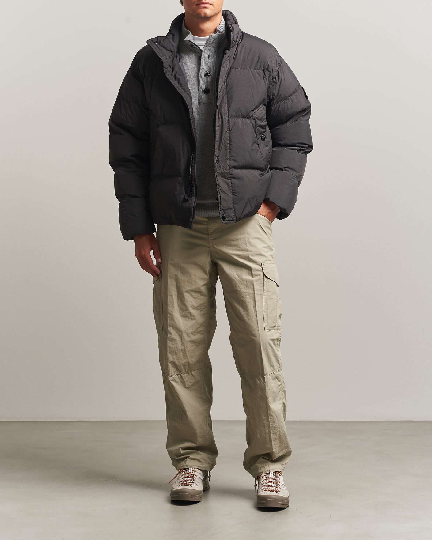 Men | Coats & Jackets | Stone Island | Crinkle Reps Padded Down Jacket Lead Grey