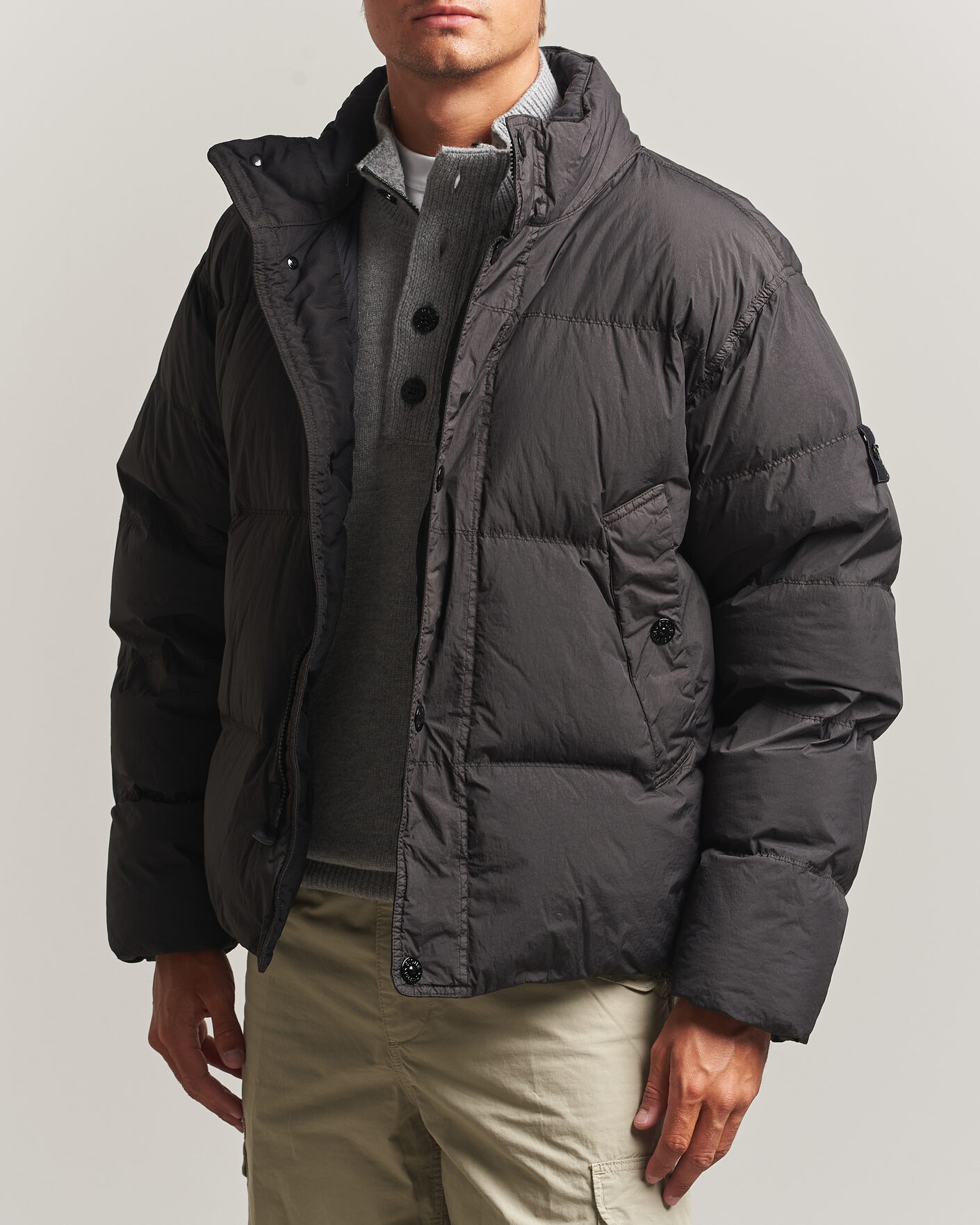Men | Coats & Jackets | Stone Island | Crinkle Reps Padded Down Jacket Lead Grey