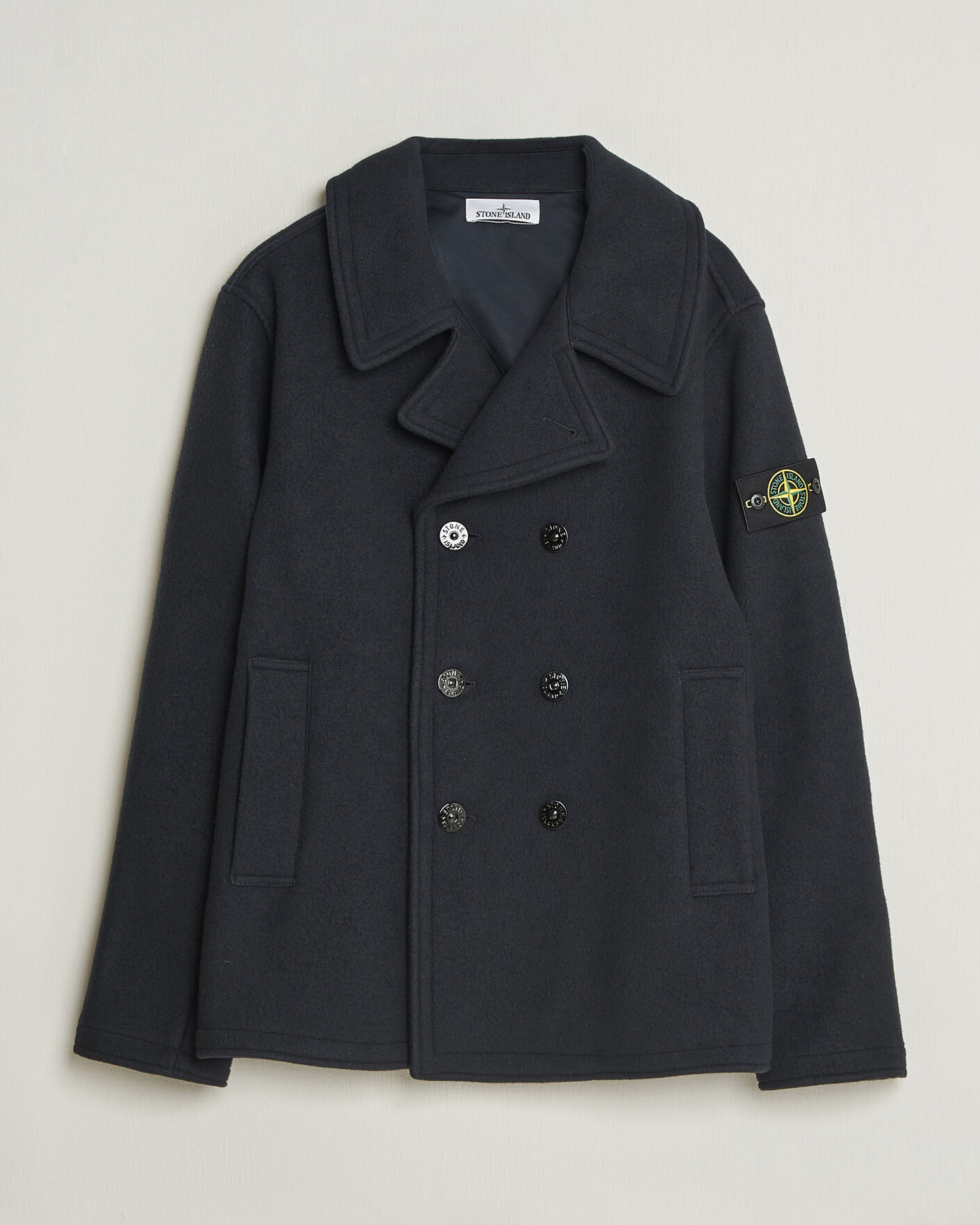 Men | Coats & Jackets | Stone Island | Heavy Melton Wool Peacoat Navy Blue