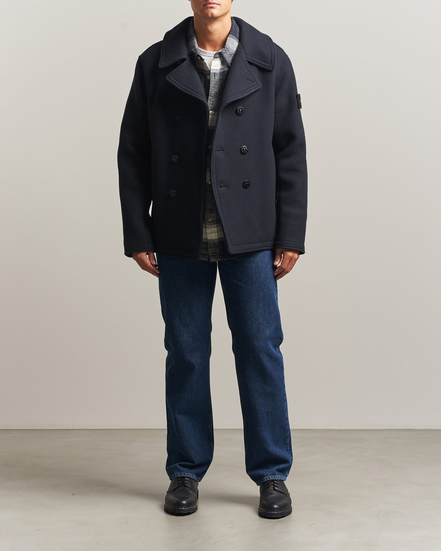 Men | Coats & Jackets | Stone Island | Heavy Melton Wool Peacoat Navy Blue