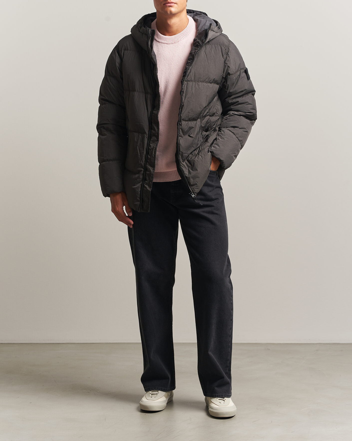 Men | Coats & Jackets | Stone Island | Crinkle Reps Padded Hood Down Jacket Grey