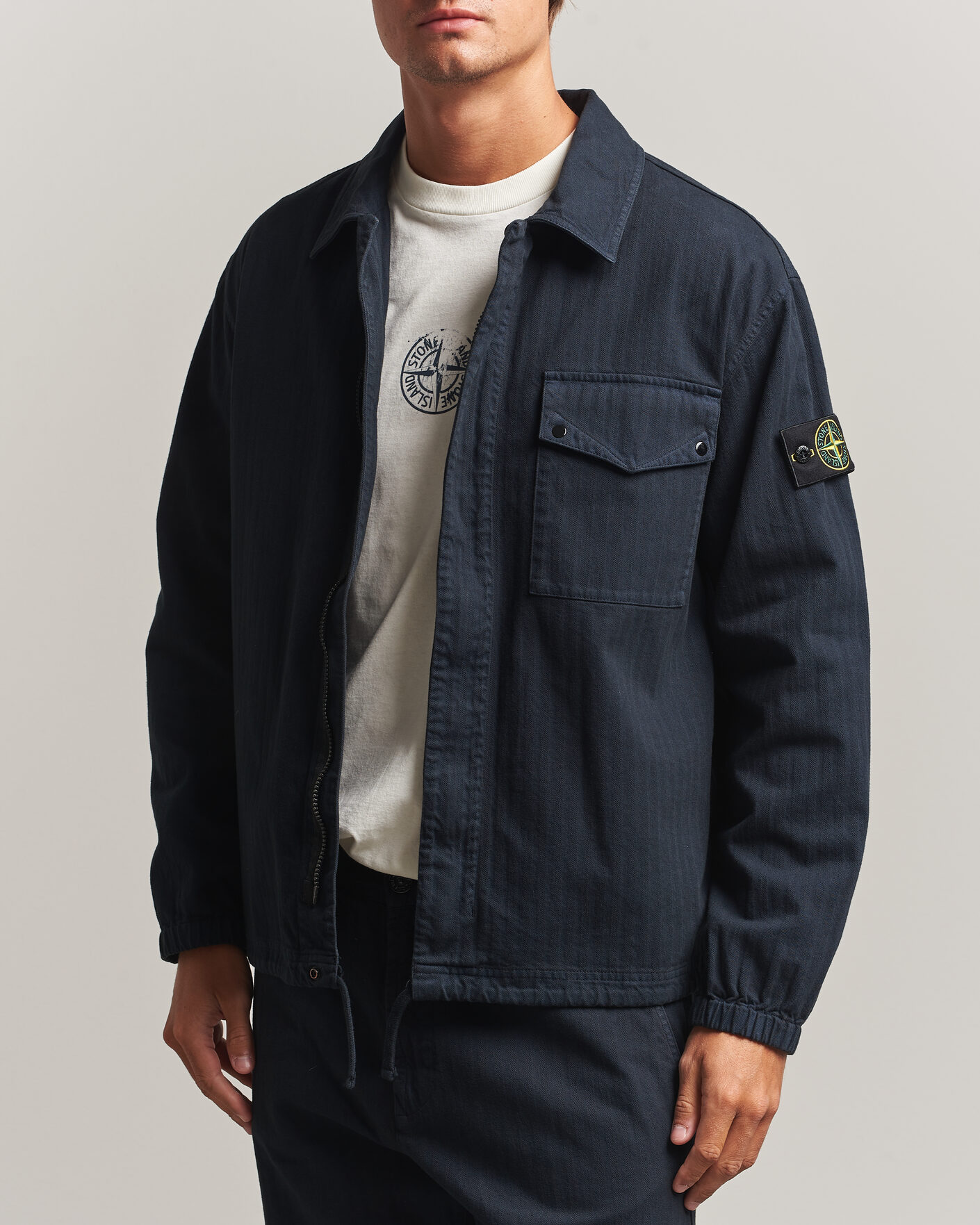 Stone Island Garment Dyed Cotton Overshirt Olive at CareOfCarl.com