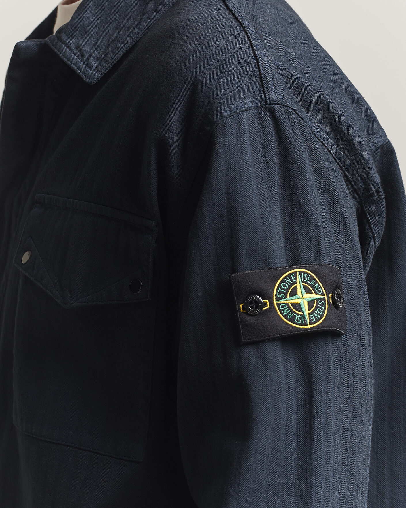 Men | Shirts | Stone Island | Garment Dyed Cotton Herringbone Overshirt Navy Blue