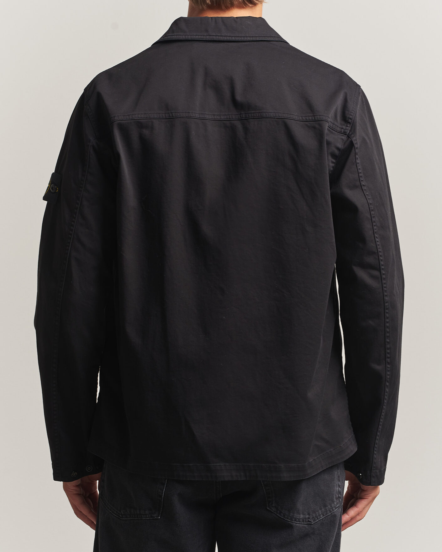 Stone Island Organic Cotton Satin Stretch Zip Overshirt Black at