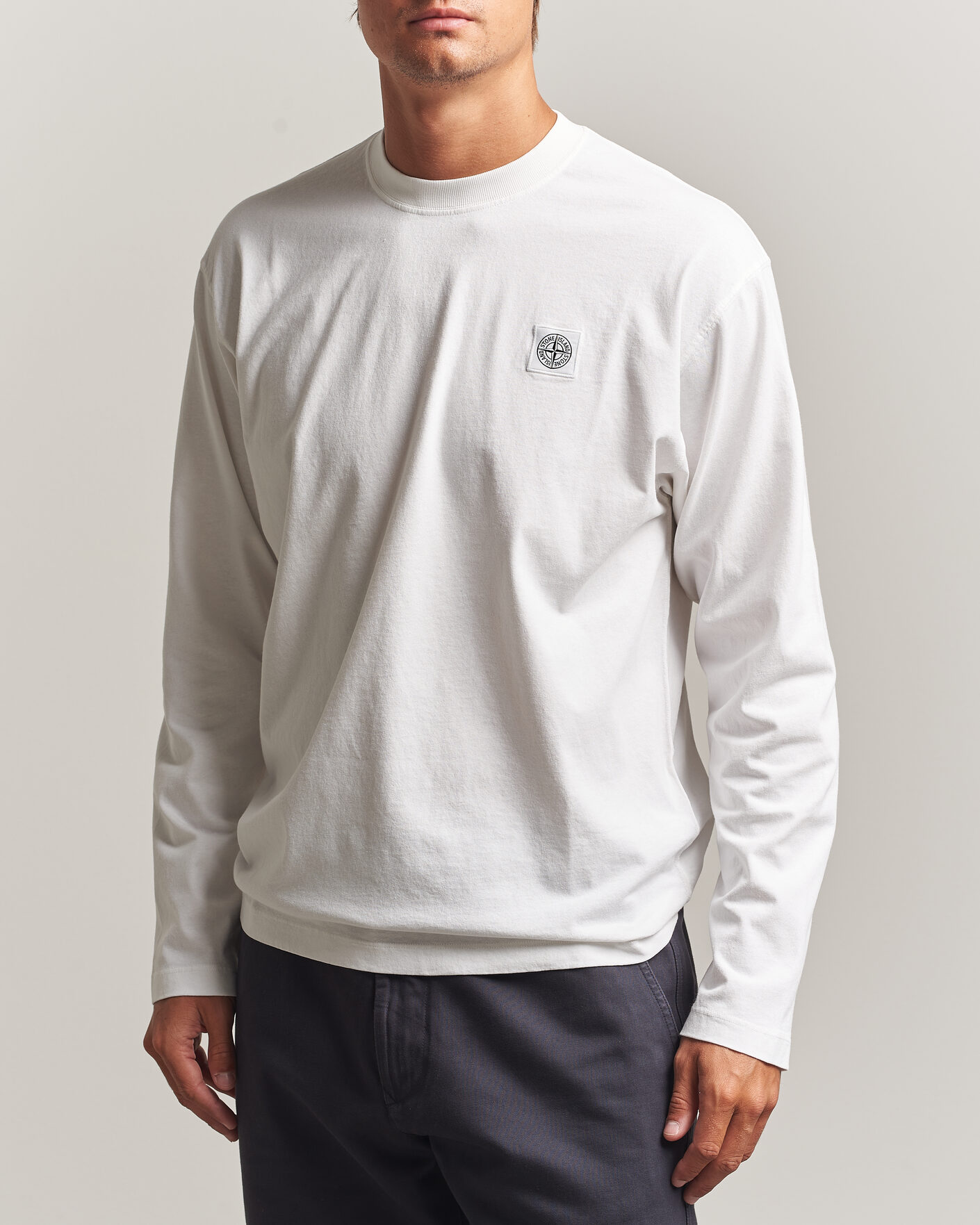 Stone Island Organic Cotton Jersey Long Sleeve T-Shirt White at