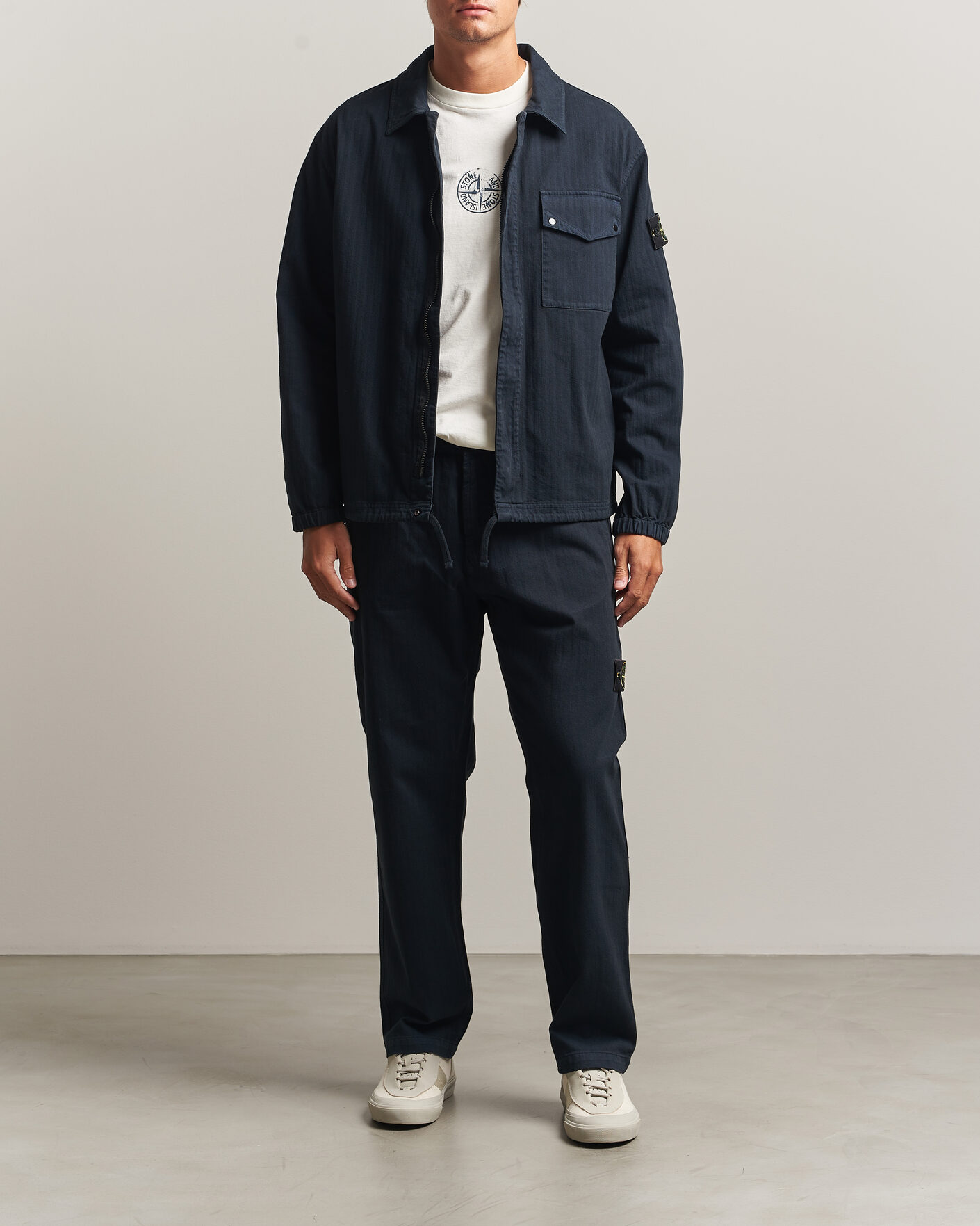 Men | Trousers | Stone Island | Cotton Herringbone Pants Navy Blue