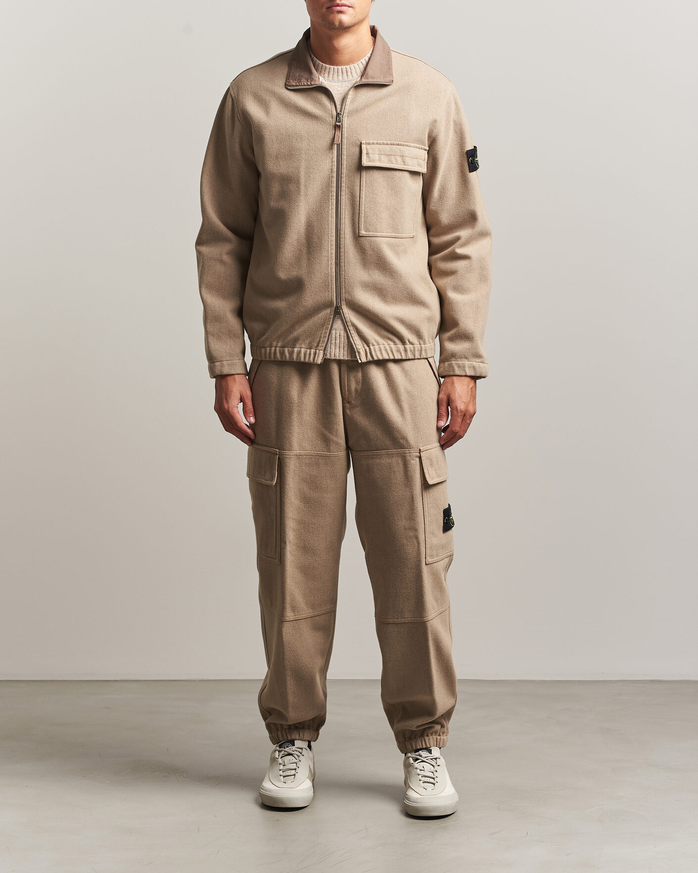 Men | Trousers | Stone Island | Wool/Nylon Flannel Cargo Trousers Biscuit