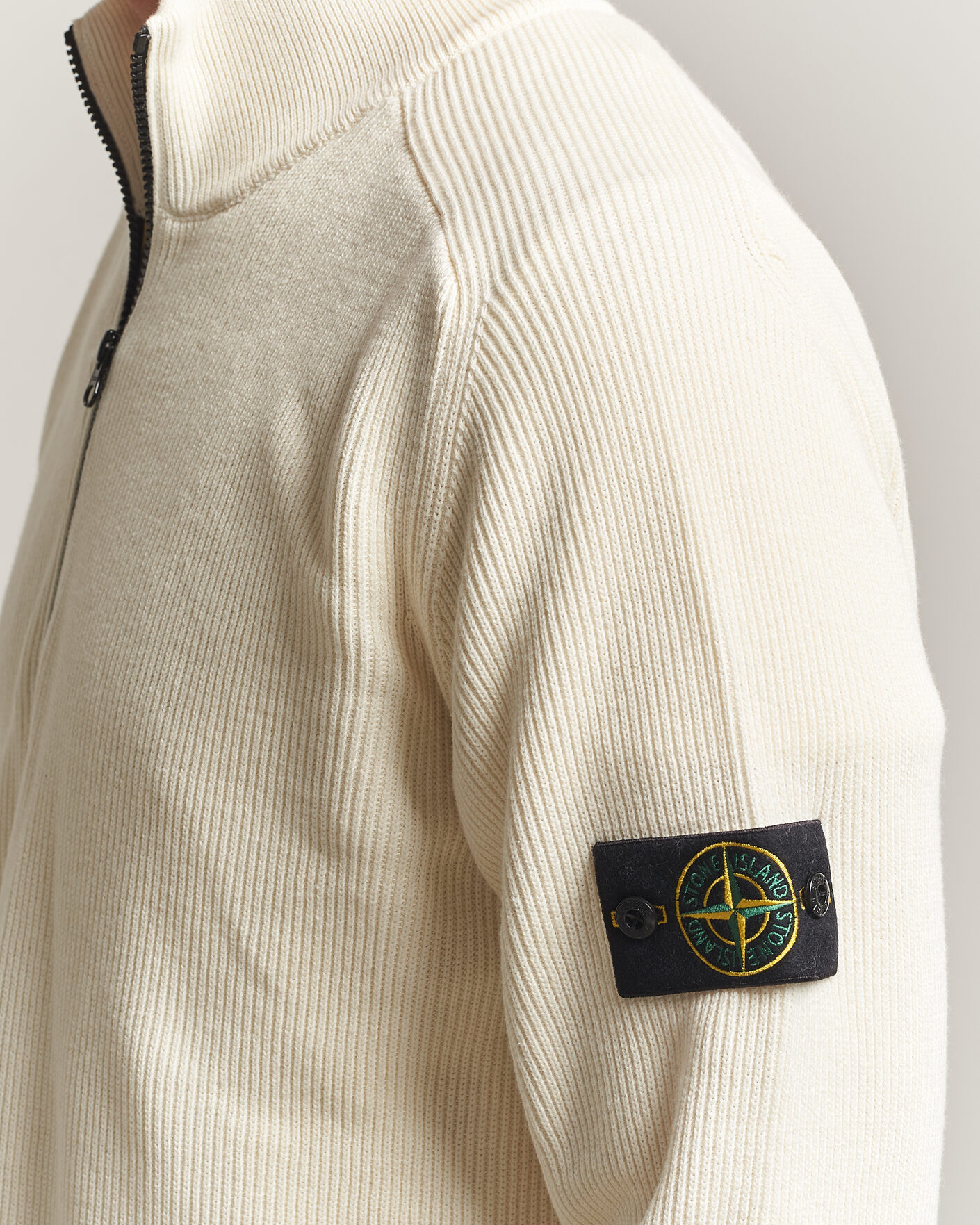 Men | Sweaters & Knitwear | Stone Island | Ribbed Soft Organic Cotton Half-Zip Ivory