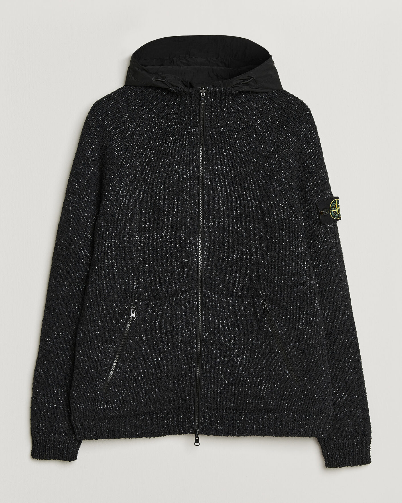 Men | Sweaters & Knitwear | Stone Island | Brushed Cotton/Nylon Reversible Zip Hood Black