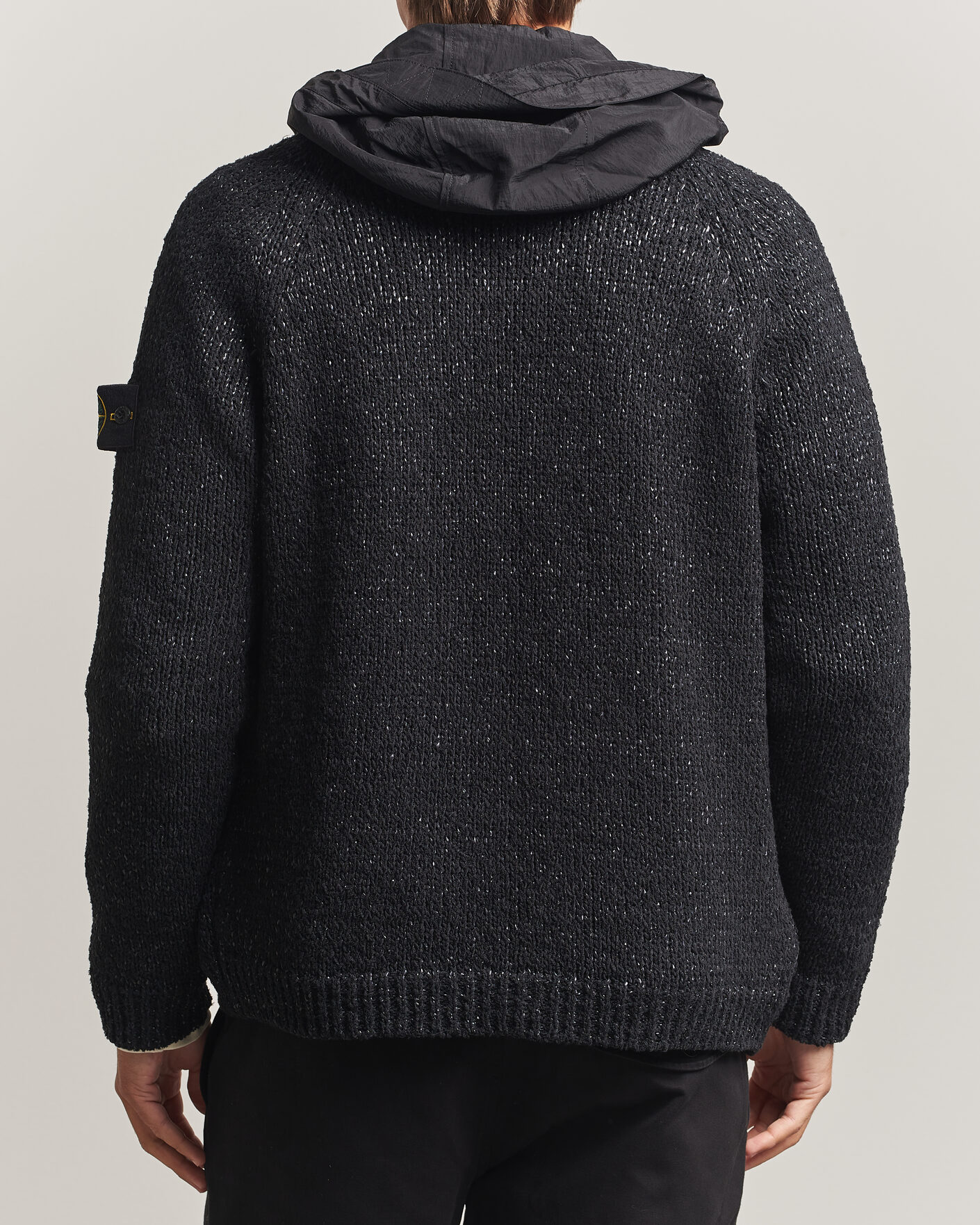 Men | Sweaters & Knitwear | Stone Island | Brushed Cotton/Nylon Reversible Zip Hood Black