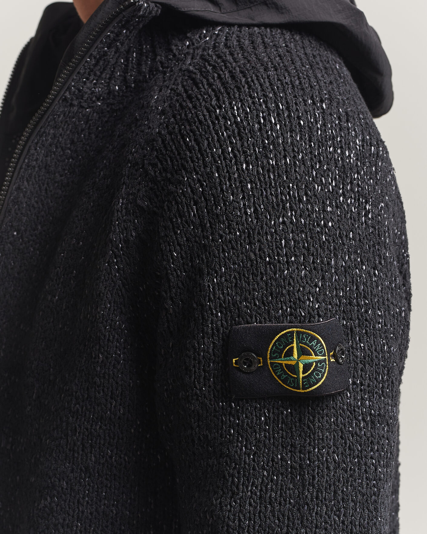Men | Sweaters & Knitwear | Stone Island | Brushed Cotton/Nylon Reversible Zip Hood Black