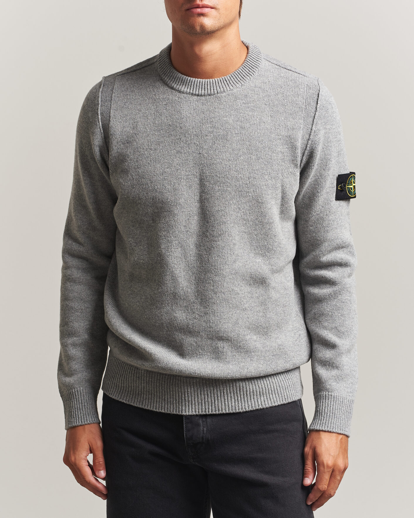 STONE  クルーネックニット グレー Stone Island Knitted Lambswool Crew Neck Grey Melange at