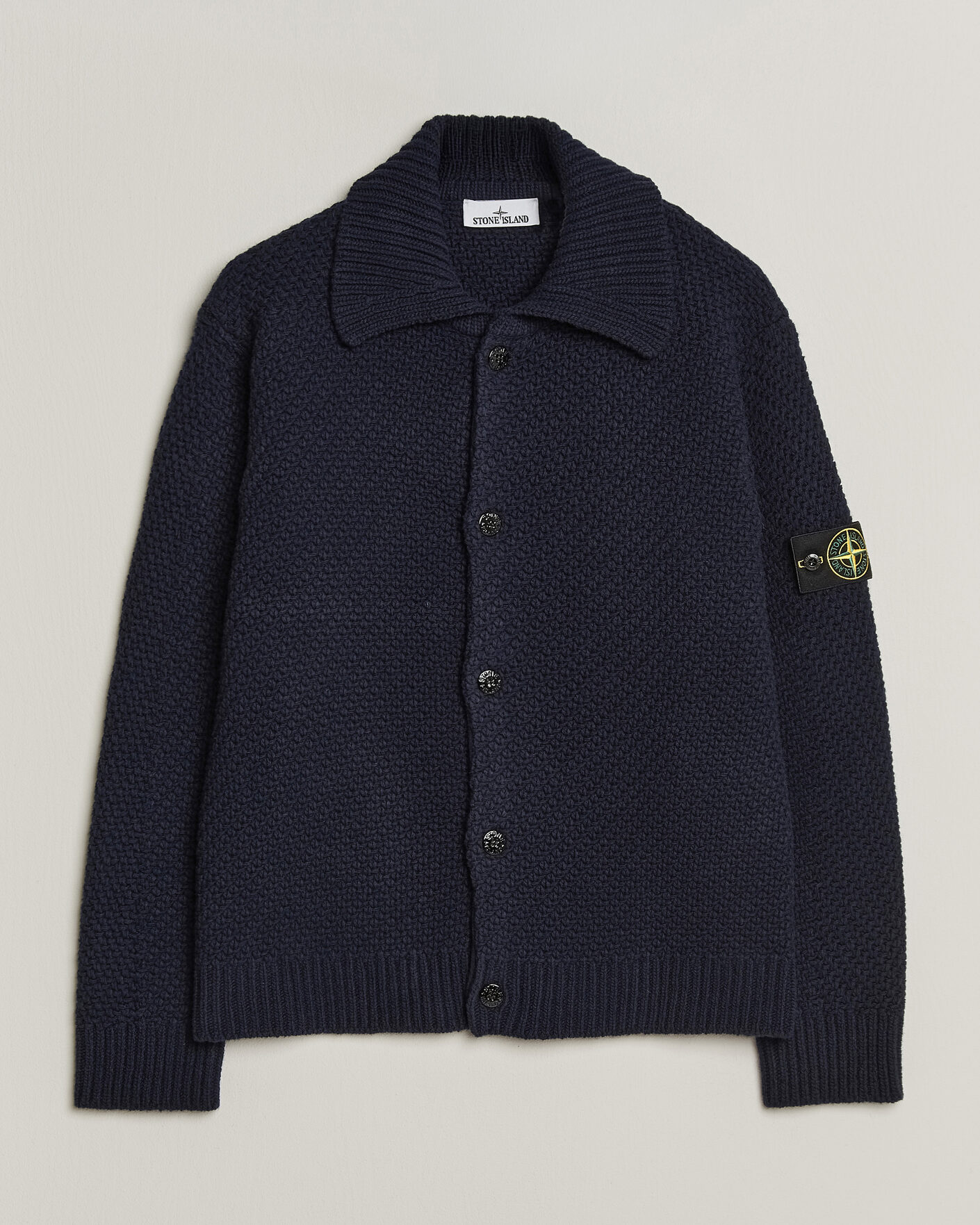 Men | Sweaters & Knitwear | Stone Island | Basket Stitch Lambswool Cardigan Navy Blue