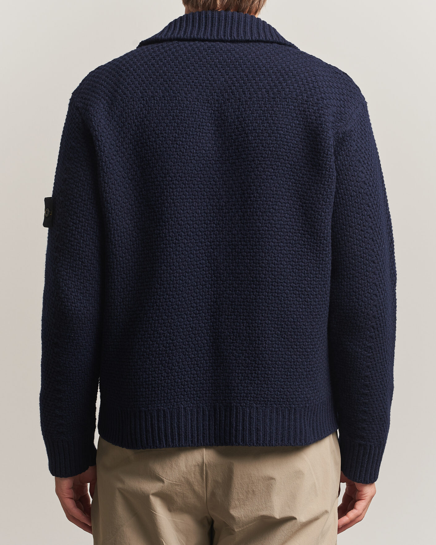 Men | Sweaters & Knitwear | Stone Island | Basket Stitch Lambswool Cardigan Navy Blue