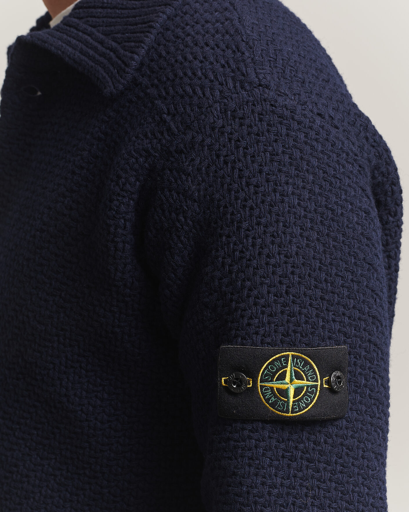 Men | Sweaters & Knitwear | Stone Island | Basket Stitch Lambswool Cardigan Navy Blue