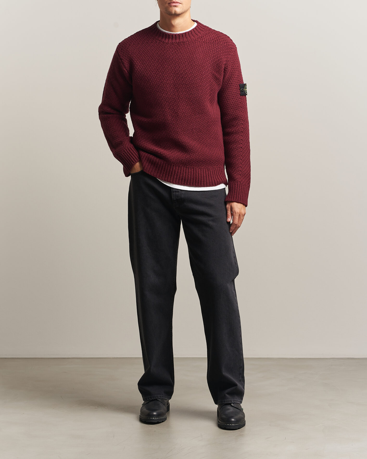 Men | Sweaters & Knitwear | Stone Island | Basket Stitch Lambswool Crew Neck Amaranth