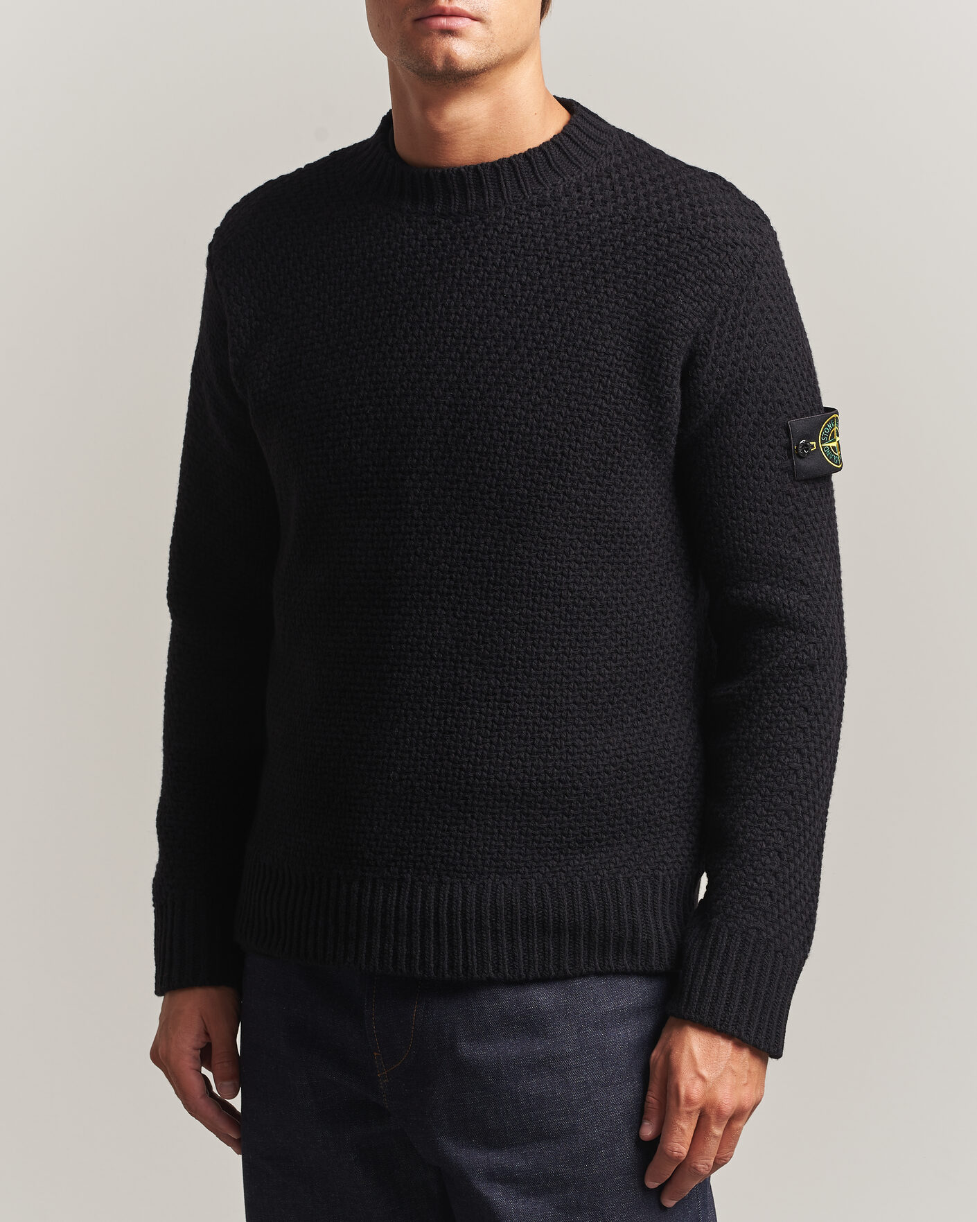 Men | Sweaters & Knitwear | Stone Island | Basket Stitch Lambswool Crew Neck Black