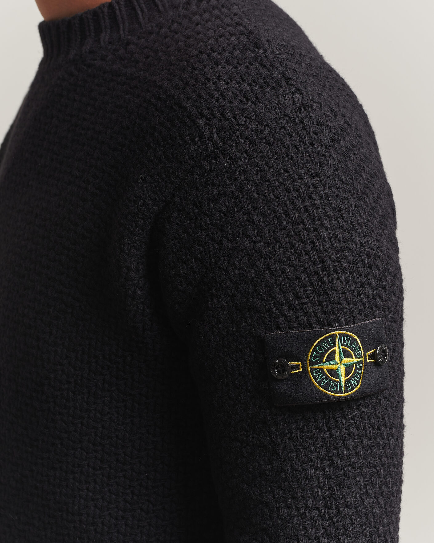 Men | Sweaters & Knitwear | Stone Island | Basket Stitch Lambswool Crew Neck Black