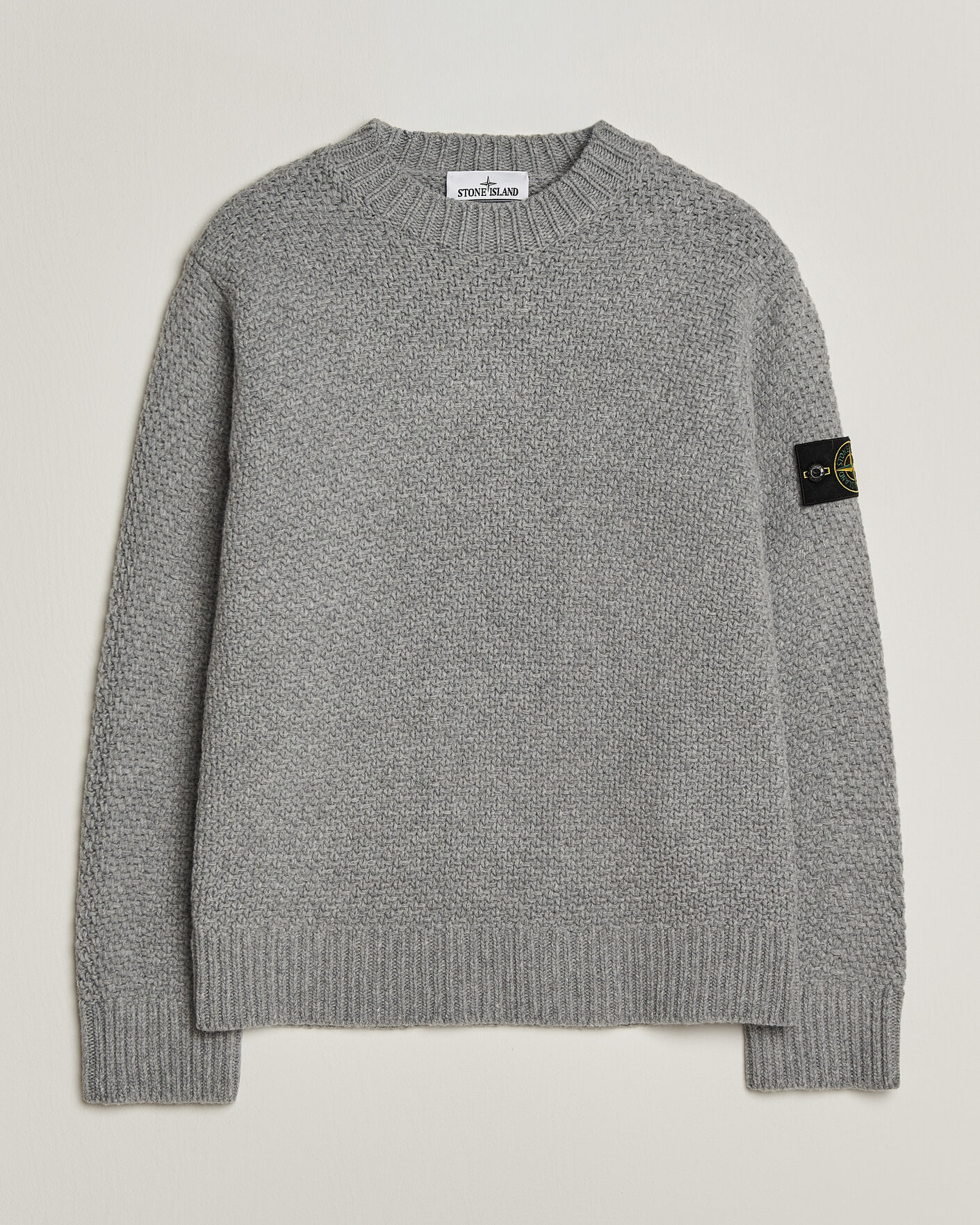 Men | Sweaters & Knitwear | Stone Island | Basket Stitch Lambswool Crew Neck Grey Melange