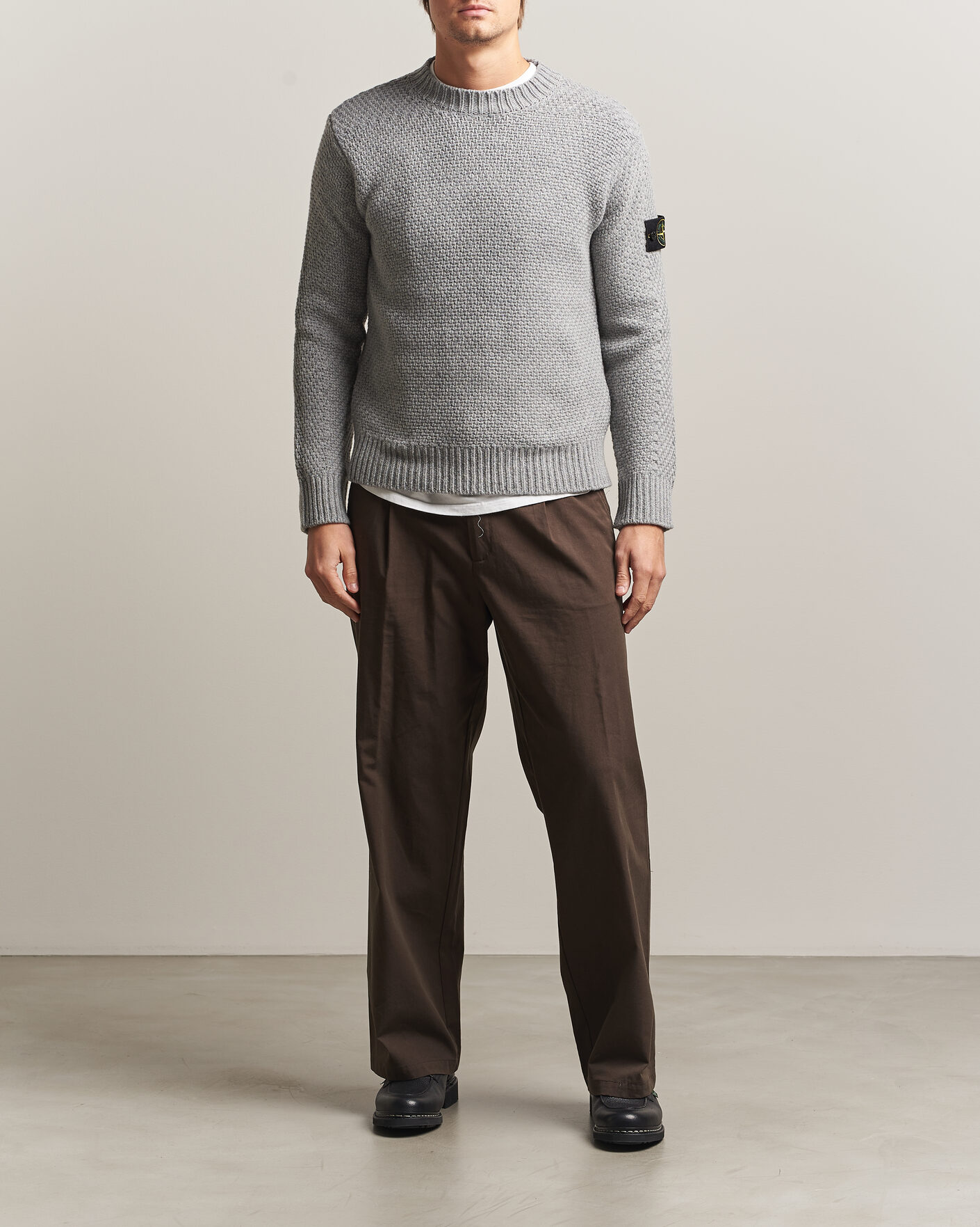 Men | Sweaters & Knitwear | Stone Island | Basket Stitch Lambswool Crew Neck Grey Melange