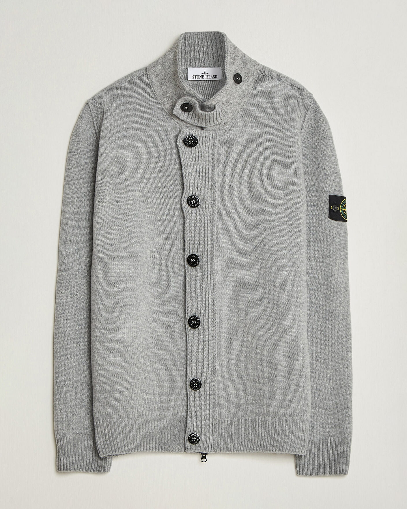 Men | Sweaters & Knitwear | Stone Island | Knitted Lambswool Zip Button Cardigan Grey Melange