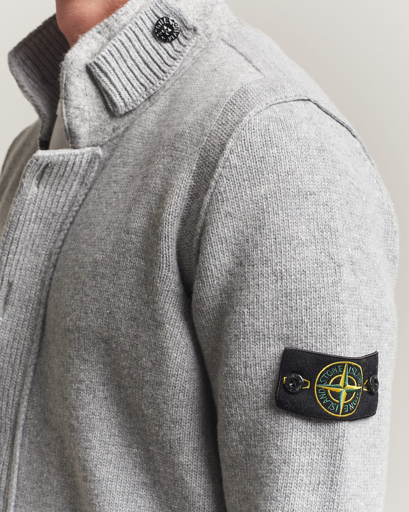 Men | Sweaters & Knitwear | Stone Island | Knitted Lambswool Zip Button Cardigan Grey Melange