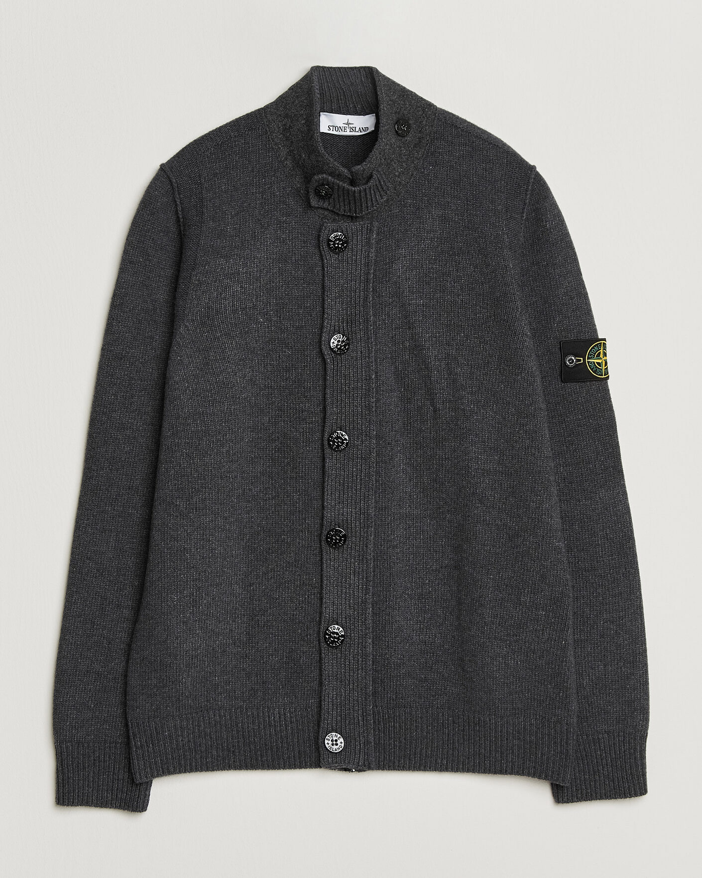 Men | Sweaters & Knitwear | Stone Island | Knitted Lambswool Zip Button Cardigan Melange Lead
