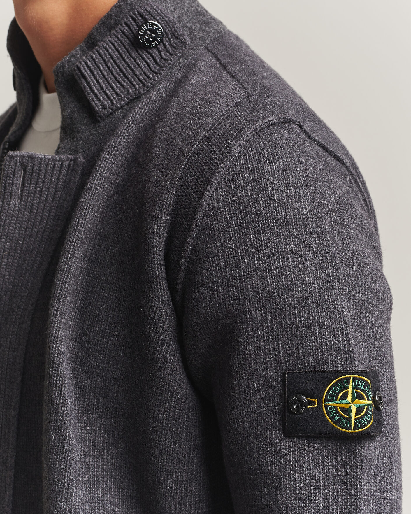 Men | Sweaters & Knitwear | Stone Island | Knitted Lambswool Zip Button Cardigan Melange Lead