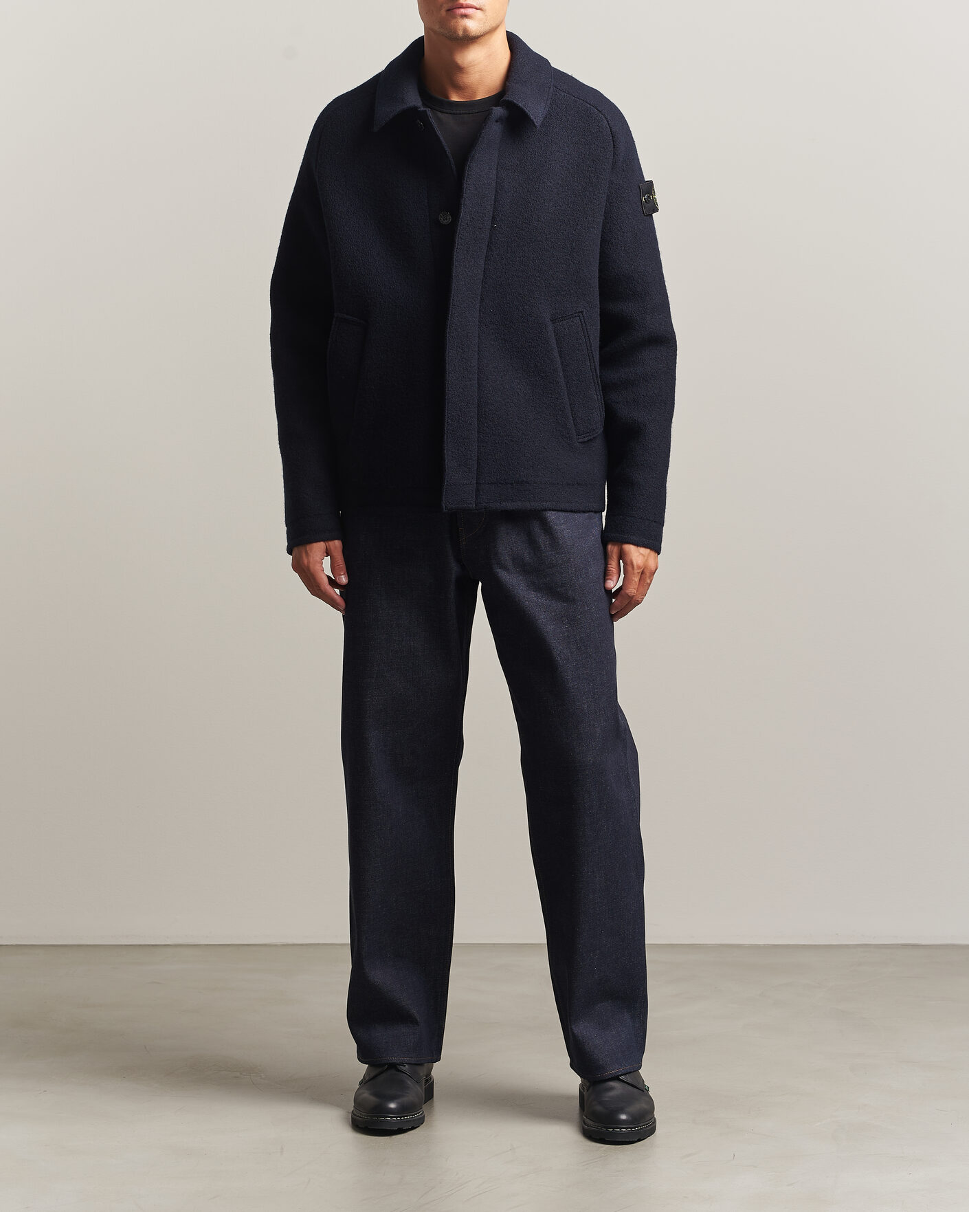 Men | Sweaters & Knitwear | Stone Island | Felted Wool Cardigan Navy Blue