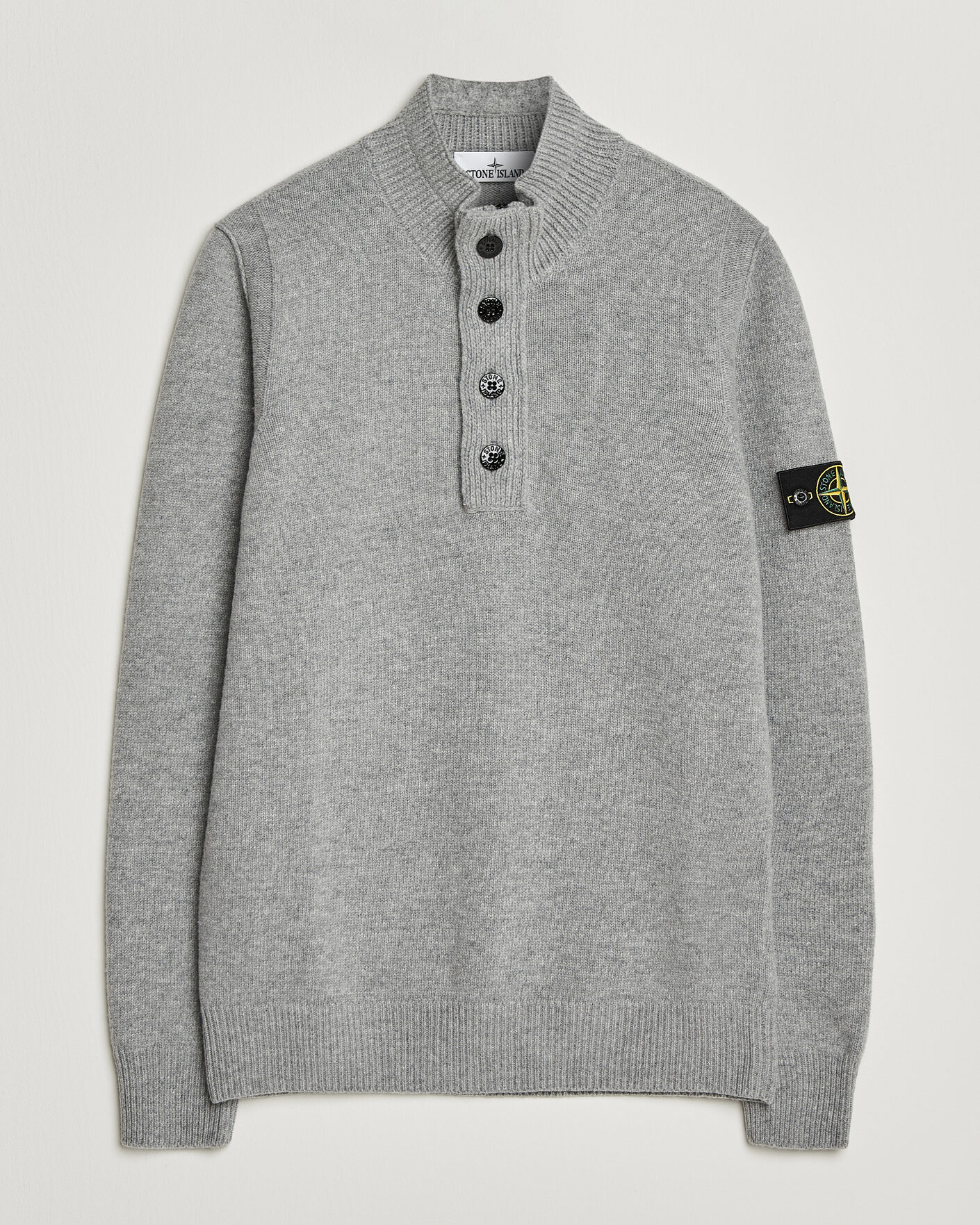Men | Sweaters & Knitwear | Stone Island | Knitted Lambswool Half Button Zip Grey Melange