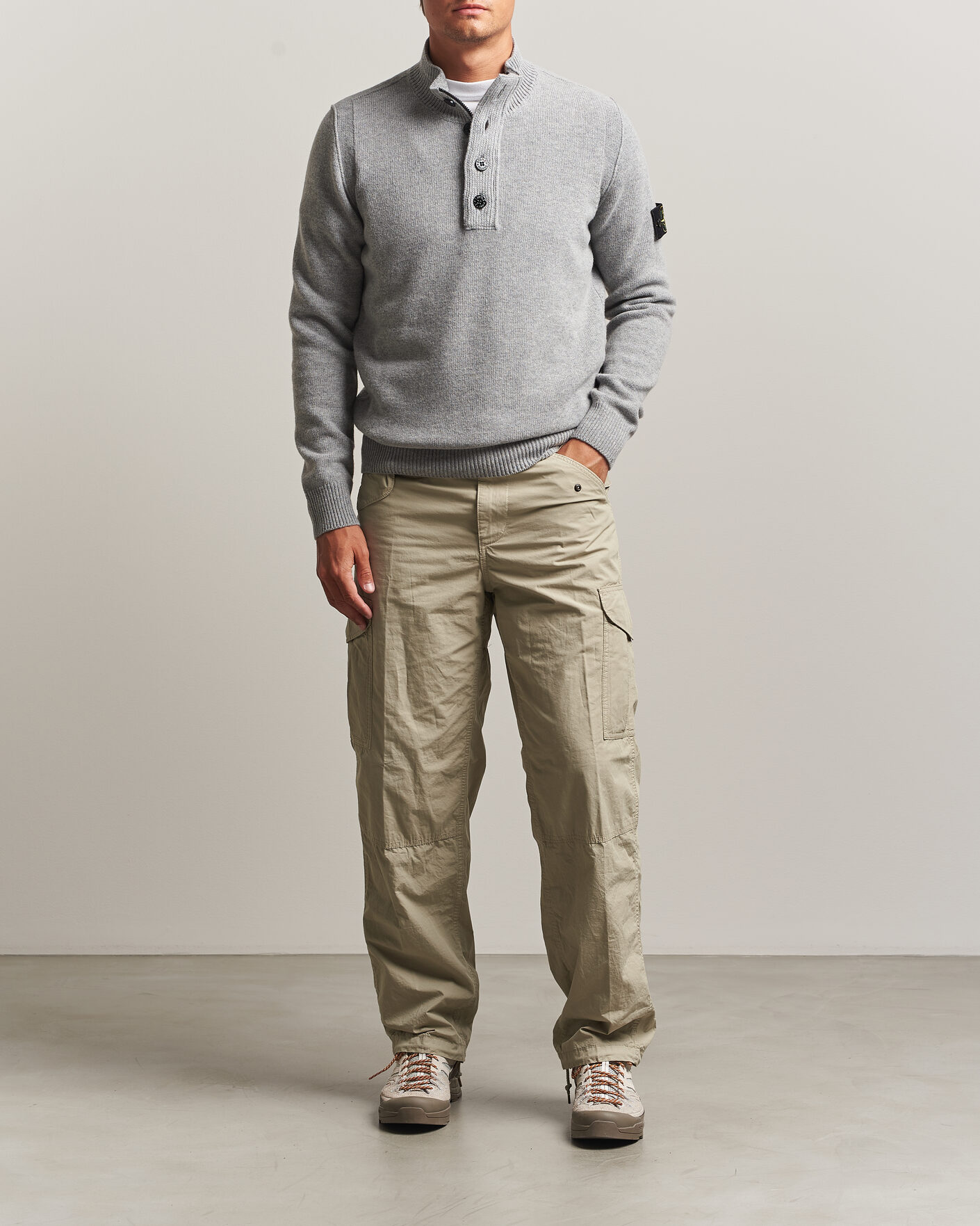 Men | Sweaters & Knitwear | Stone Island | Knitted Lambswool Half Button Zip Grey Melange